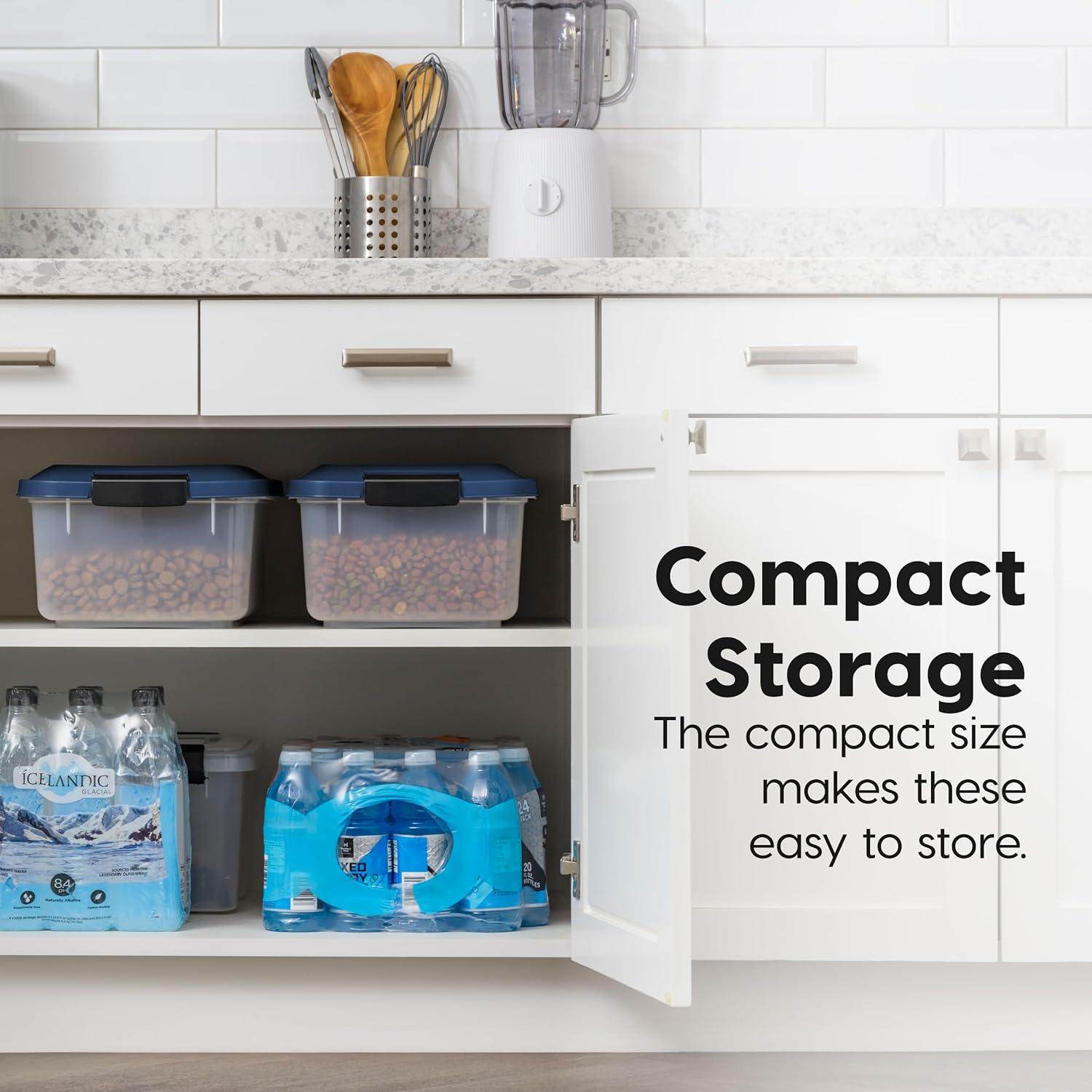 imageIRIS USA Airtight Dog Food Storage Container Up to 54 lbs Attachable Wheels For Dog Cat Bird and Other Pet Food Storage Bin Keep Fresh Translucent Body Easy Mobility 2 Pack BlackNavy