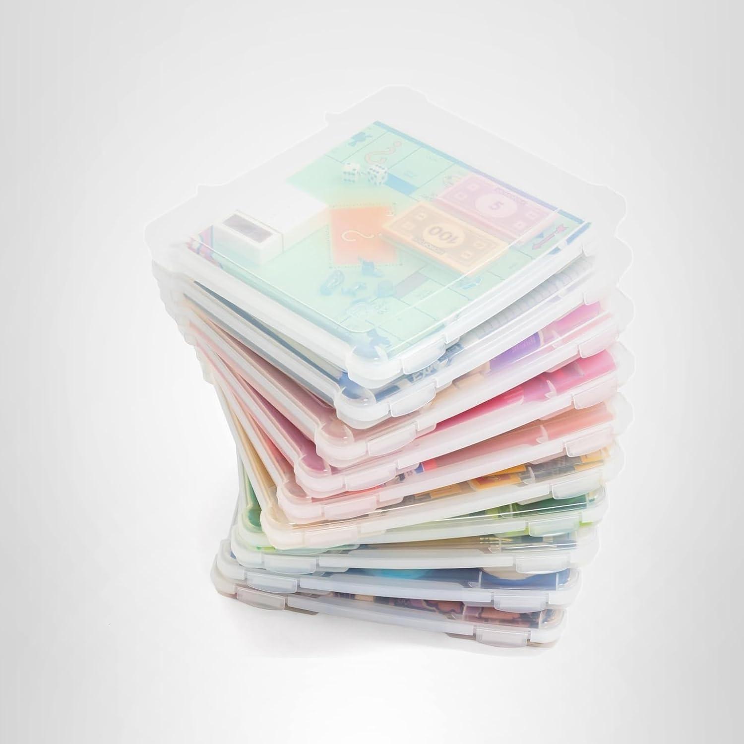 imageIRIS USA Board Game Storage Craft Organizer Box with SnapTight Latch Lid 4Pack Portable Plastic Case Bin for Puzzles Magazines Hobbies Art Supplies Fits 85quot x 11quot ampamp A4 Papers Slim Clear10 Pack