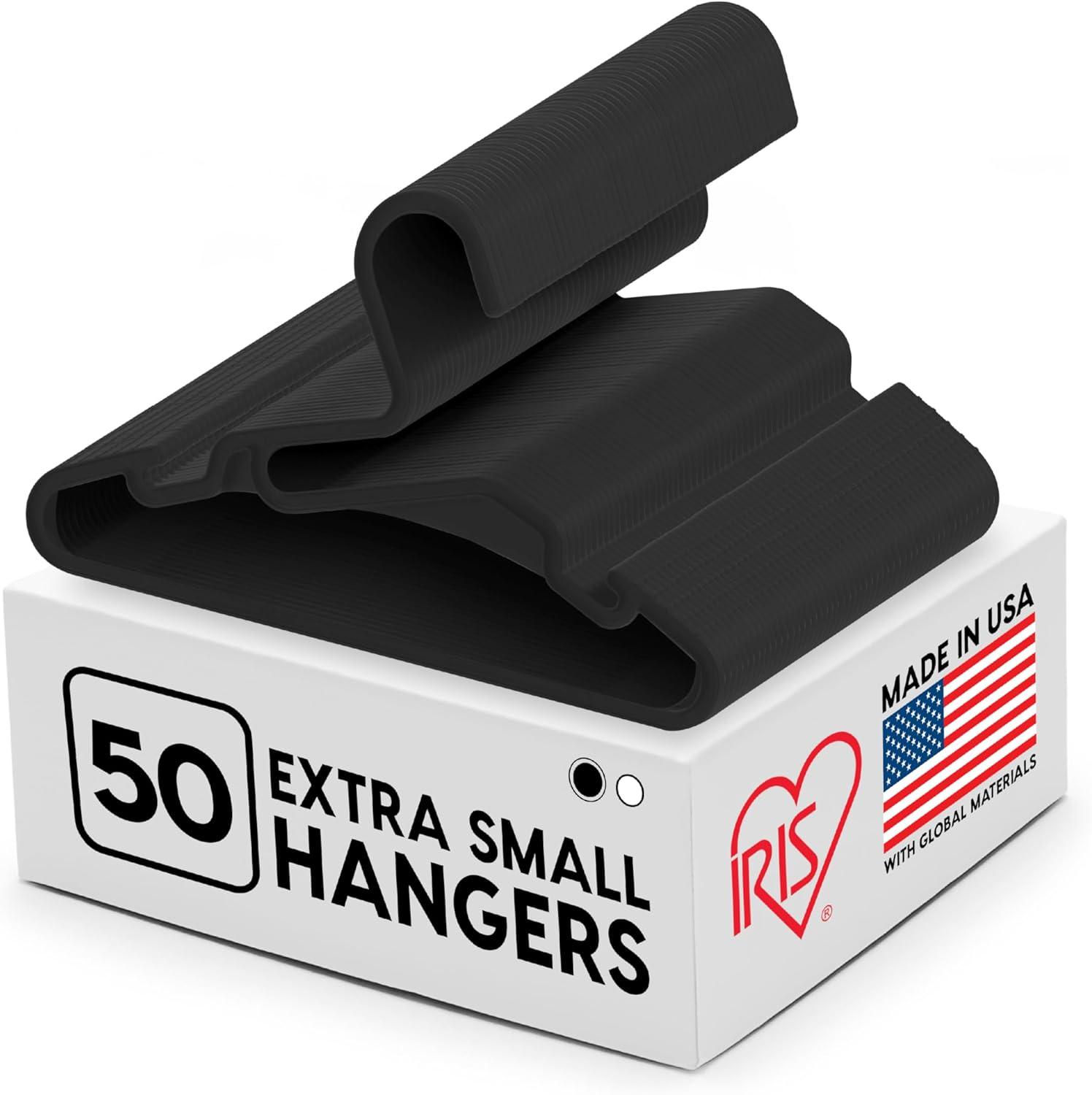 imageIRIS USA Extra Small Hangers 50 Pack 1187quot W x 675quot H Clothes Hangers with Shoulder Grooves S Shaped Design for Shirt Dress Durable Flexible Space Saving Laundry Room Closet Organizer BlackBlack