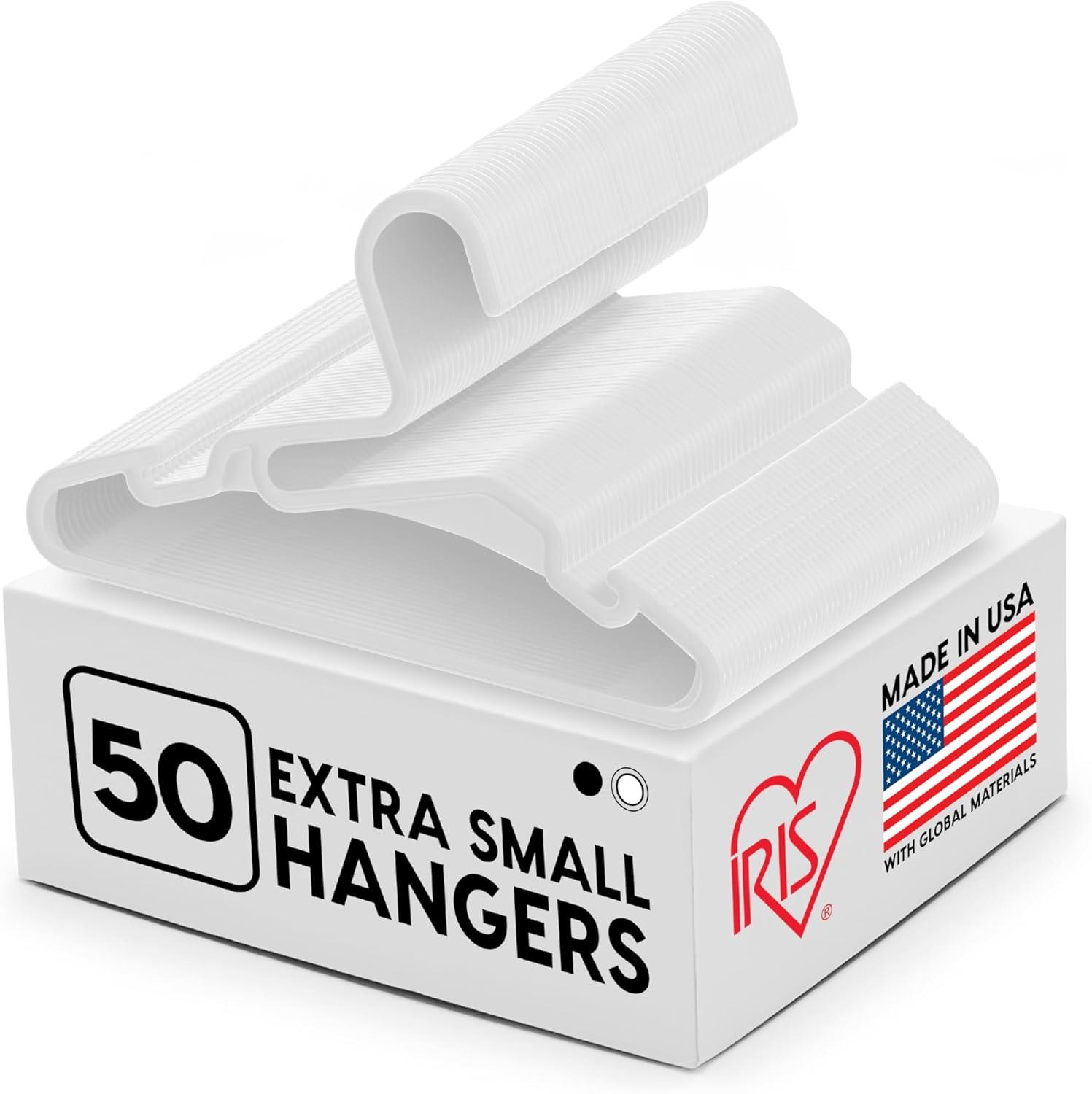 imageIRIS USA Extra Small Hangers 50 Pack 1187quot W x 675quot H Clothes Hangers with Shoulder Grooves S Shaped Design for Shirt Dress Durable Flexible Space Saving Laundry Room Closet Organizer BlackWhite