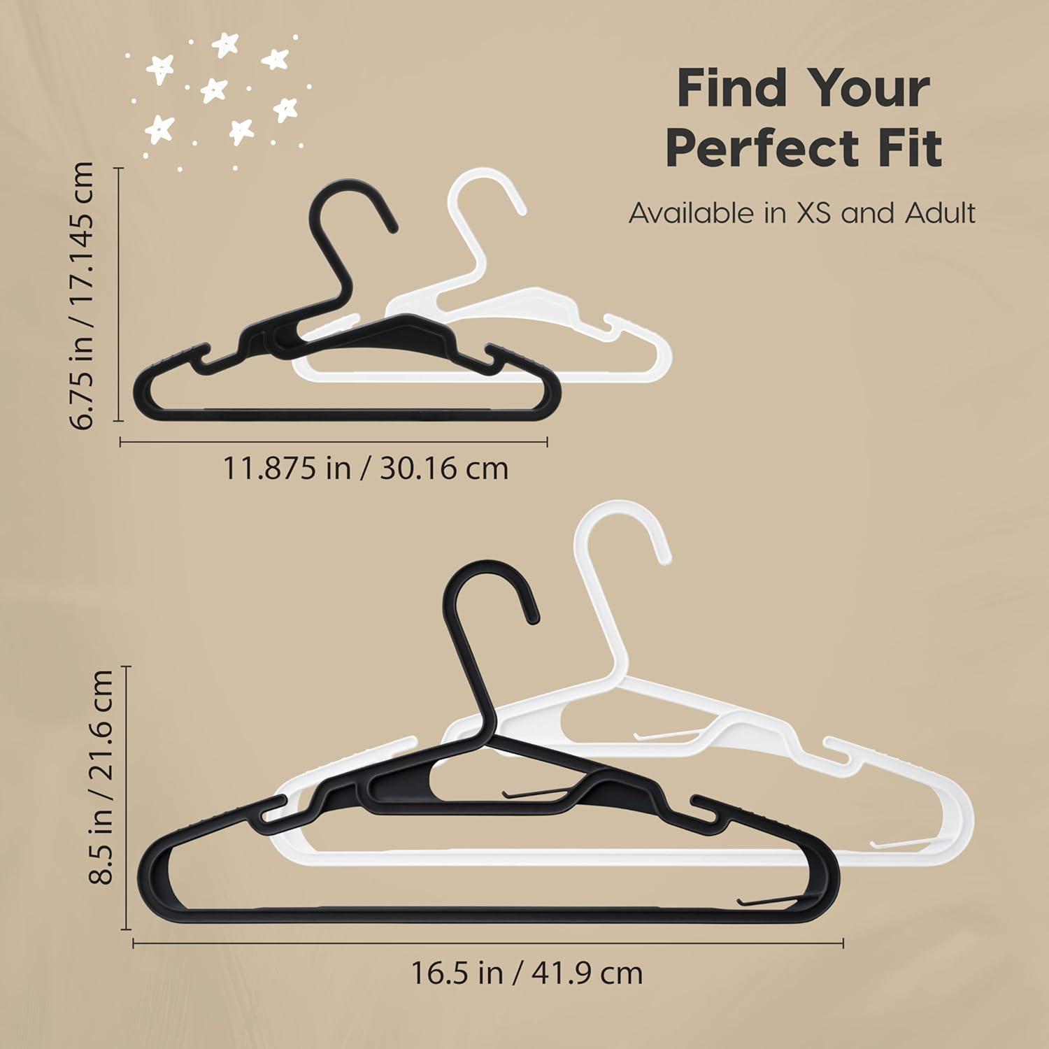 imageIRIS USA Extra Small Hangers 50 Pack 1187quot W x 675quot H Clothes Hangers with Shoulder Grooves S Shaped Design for Shirt Dress Durable Flexible Space Saving Laundry Room Closet Organizer BlackWhite