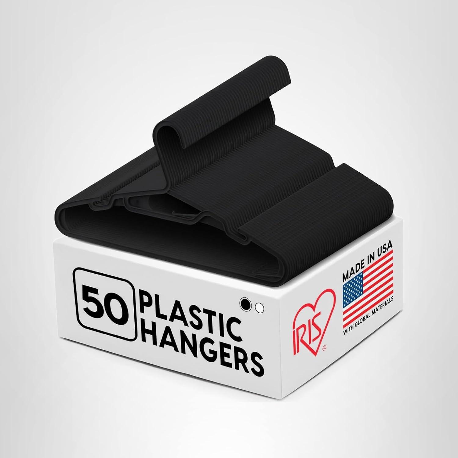 imageIRIS USA Extra Small Hangers 50 Pack 1187quot W x 675quot H Clothes Hangers with Shoulder Grooves S Shaped Design for Shirt Dress Durable Flexible Space Saving Laundry Room Closet Organizer BlackBlack