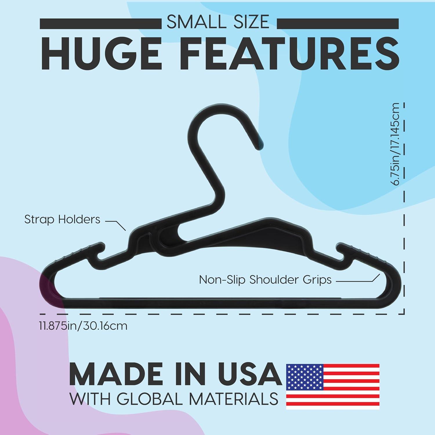 imageIRIS USA Extra Small Hangers 50 Pack 1187quot W x 675quot H Clothes Hangers with Shoulder Grooves S Shaped Design for Shirt Dress Durable Flexible Space Saving Laundry Room Closet Organizer BlackBlack