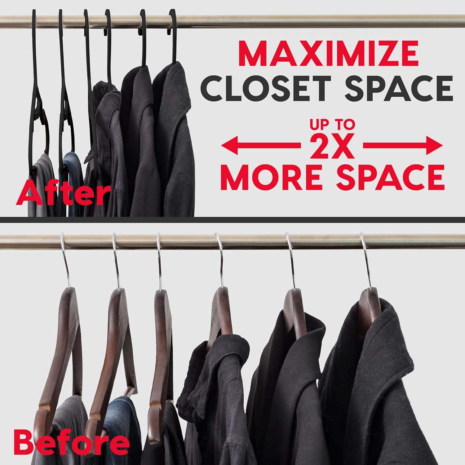 imageIRIS USA Extra Small Hangers 50 Pack 1187quot W x 675quot H Clothes Hangers with Shoulder Grooves S Shaped Design for Shirt Dress Durable Flexible Space Saving Laundry Room Closet Organizer BlackBlack