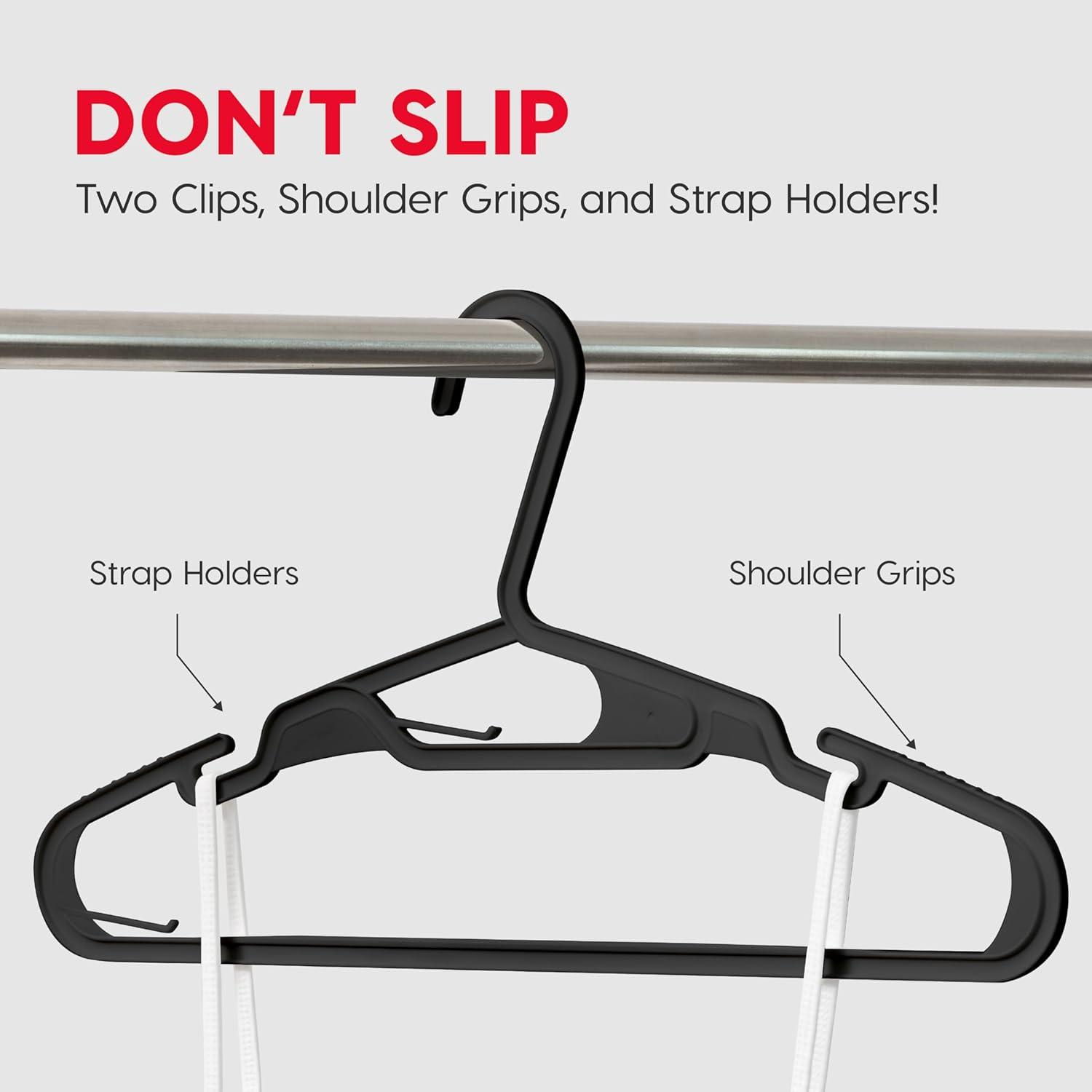 imageIRIS USA Extra Small Hangers 50 Pack 1187quot W x 675quot H Clothes Hangers with Shoulder Grooves S Shaped Design for Shirt Dress Durable Flexible Space Saving Laundry Room Closet Organizer BlackBlack