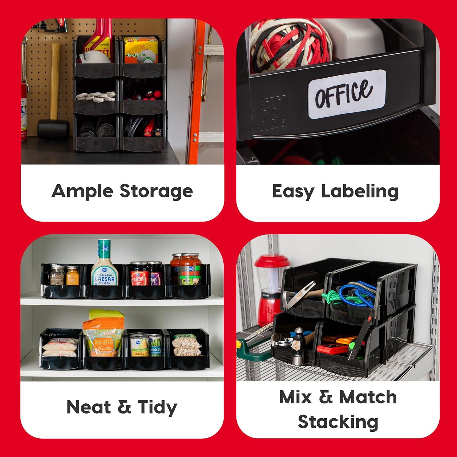 imageIRIS USA Extra Small Stackable Storage Bins 15Pack 55 x 45 x 3 inch Made in USA Plastic Open Front Shelf Bin for Organizing Parts Hardware Tools Supplies Garage Shelf Pantry  BlackLarge