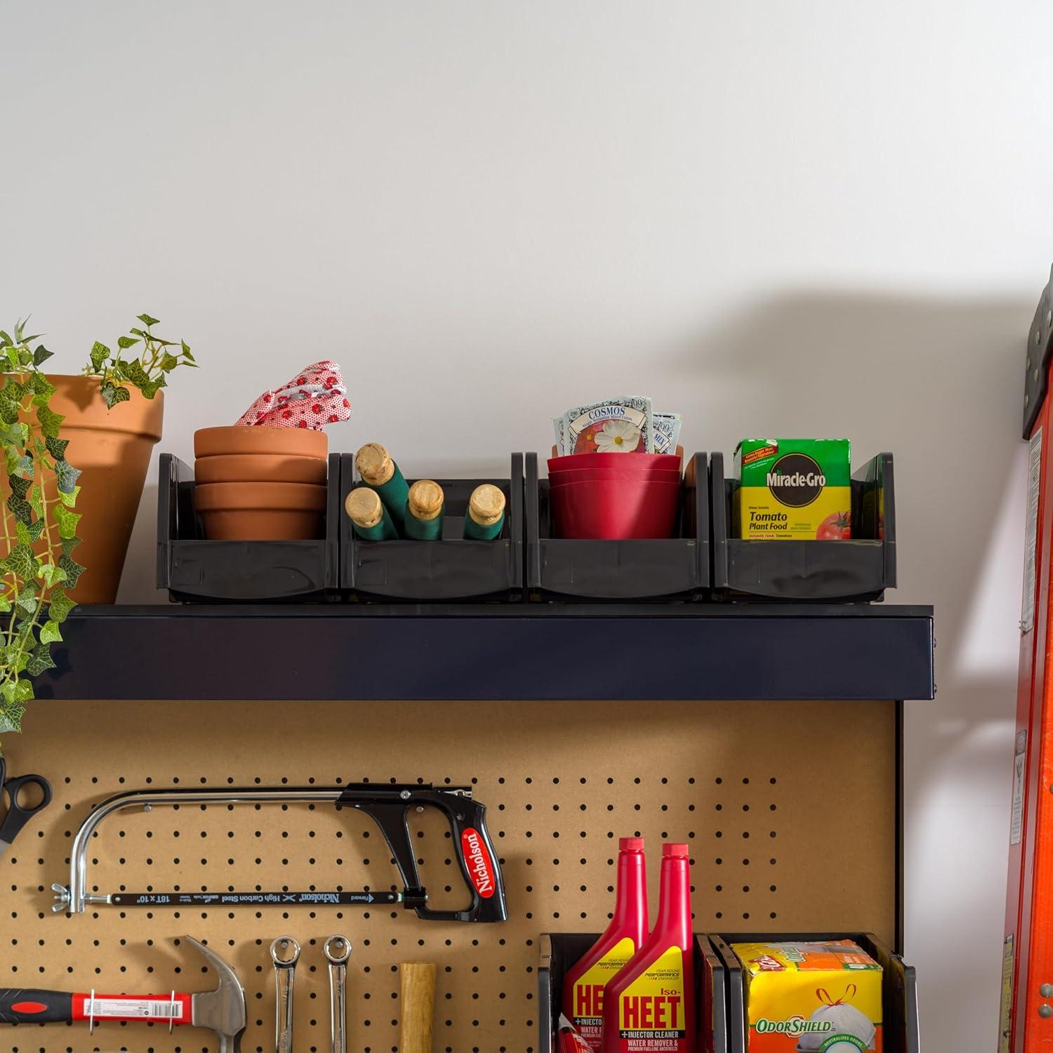 imageIRIS USA Extra Small Stackable Storage Bins 15Pack 55 x 45 x 3 inch Made in USA Plastic Open Front Shelf Bin for Organizing Parts Hardware Tools Supplies Garage Shelf Pantry  BlackMedium