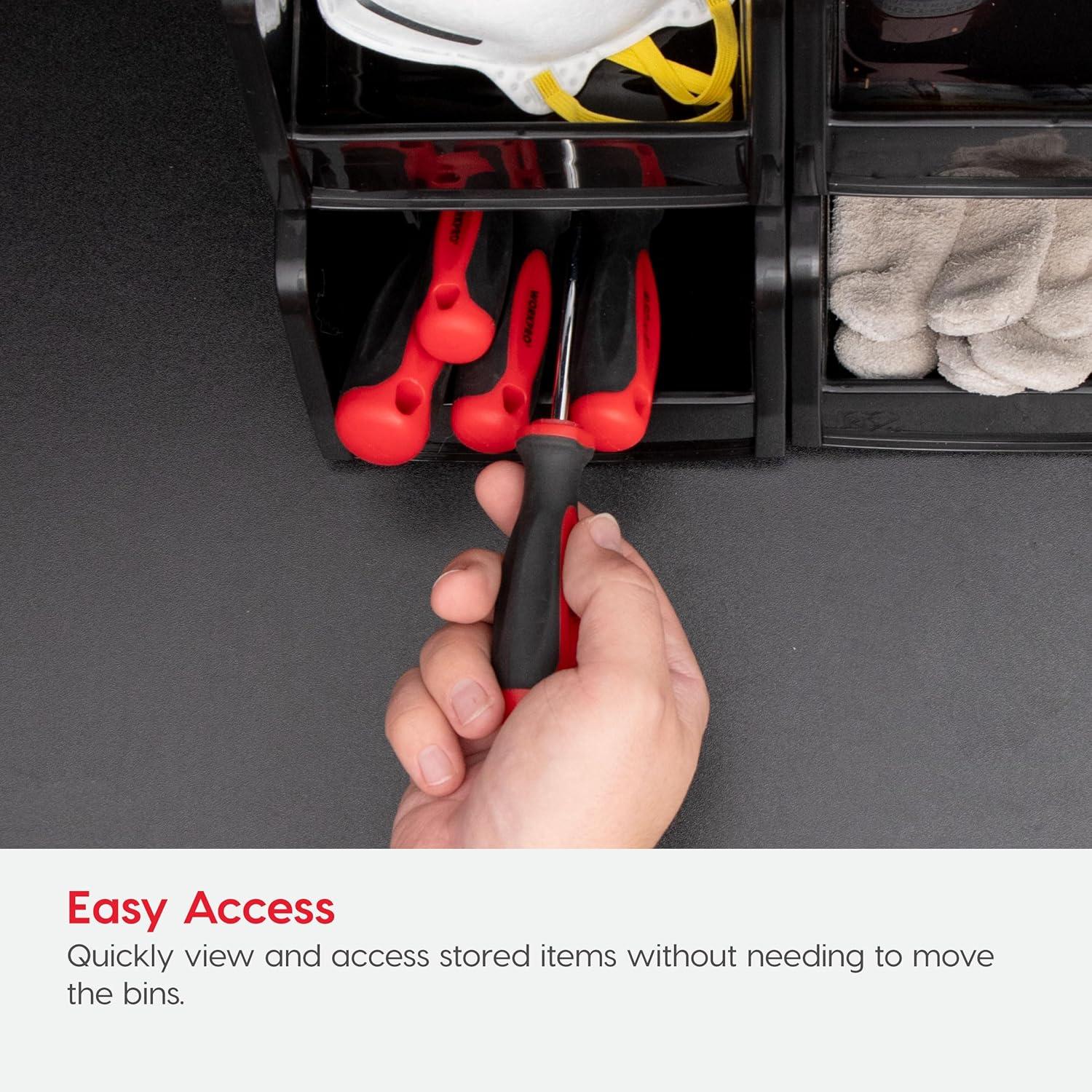 imageIRIS USA Extra Small Stackable Storage Bins 15Pack 55 x 45 x 3 inch Made in USA Plastic Open Front Shelf Bin for Organizing Parts Hardware Tools Supplies Garage Shelf Pantry  BlackExtra Small