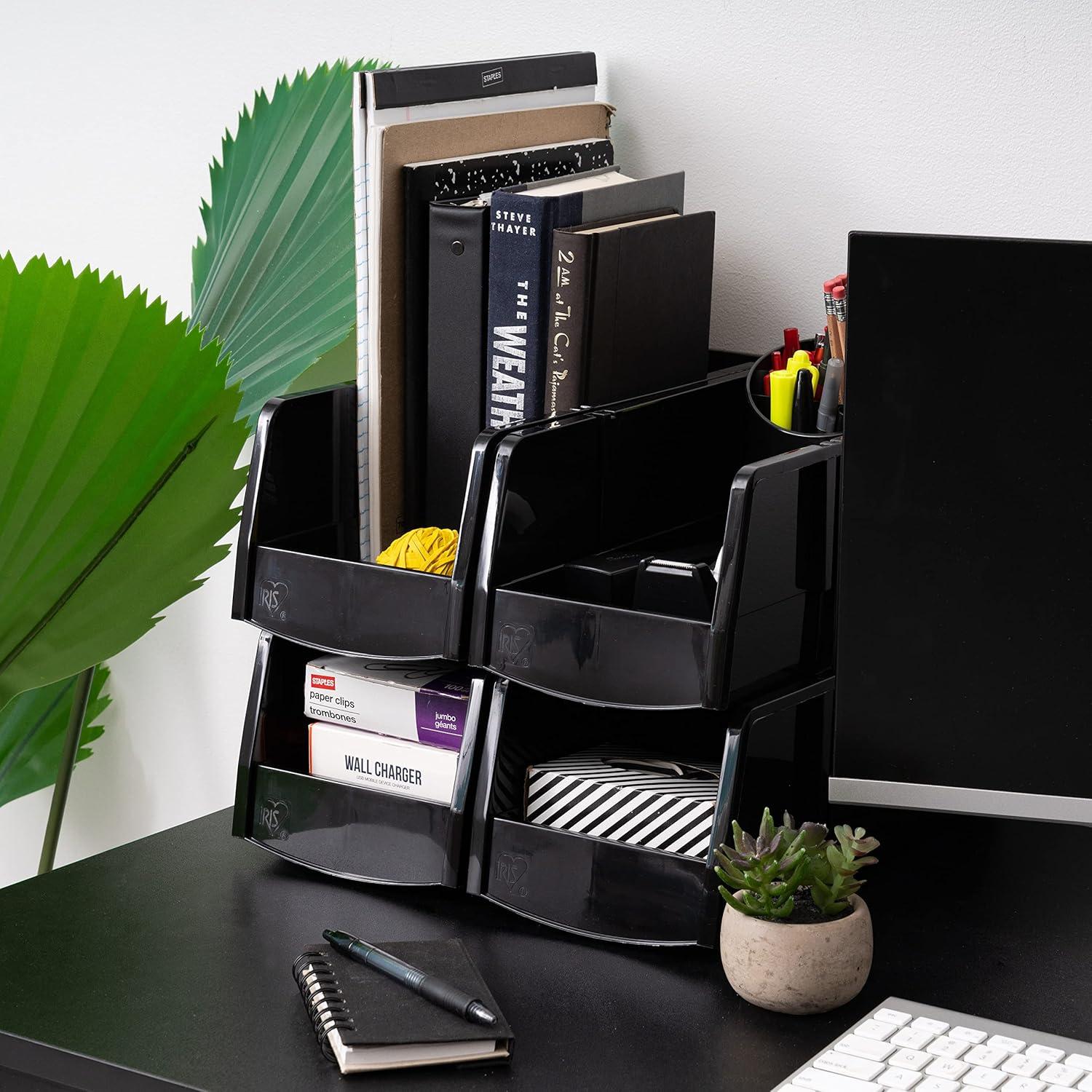 imageIRIS USA Extra Small Stackable Storage Bins 15Pack 55 x 45 x 3 inch Made in USA Plastic Open Front Shelf Bin for Organizing Parts Hardware Tools Supplies Garage Shelf Pantry  BlackLarge