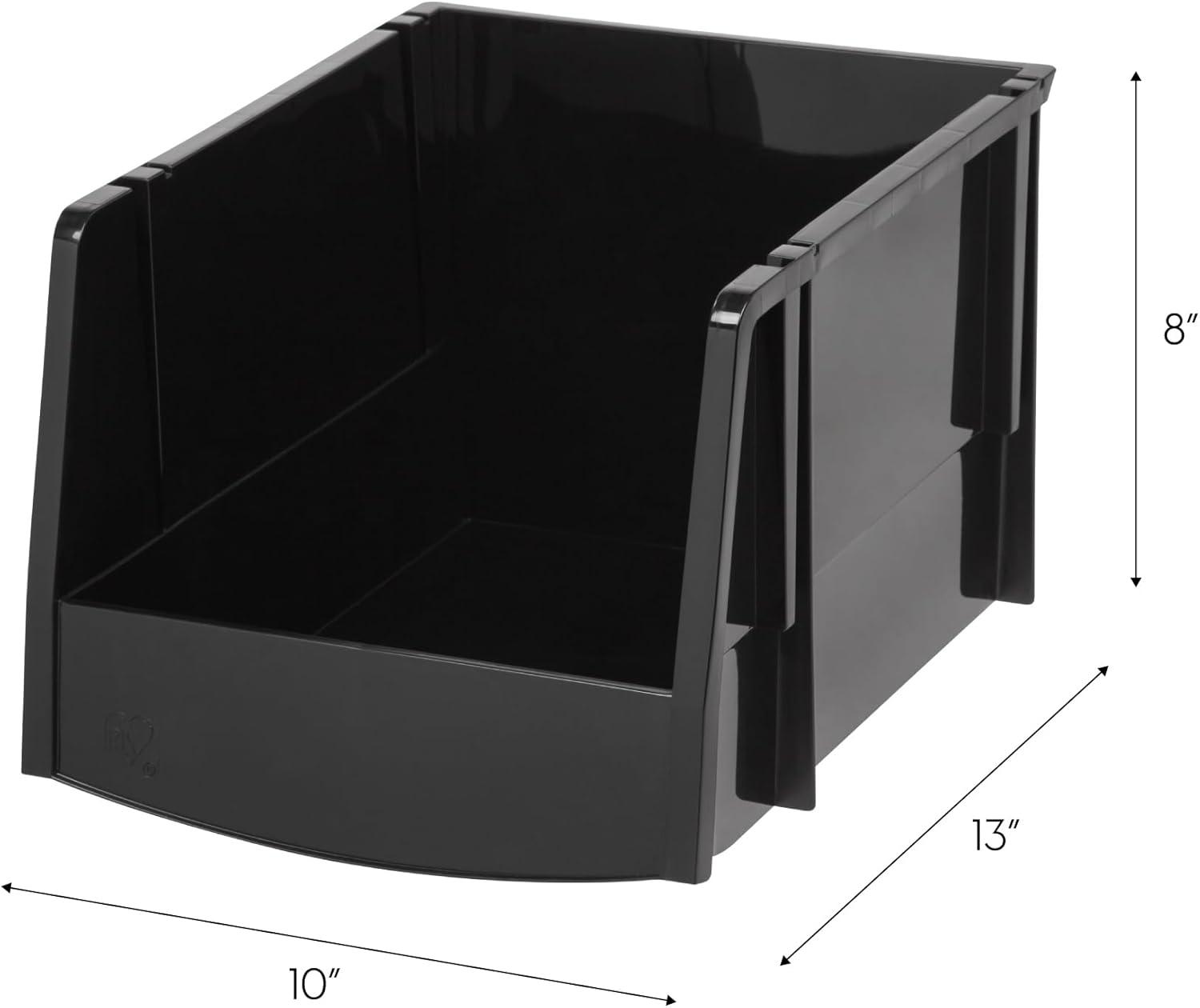 imageIRIS USA Extra Small Stackable Storage Bins 15Pack 55 x 45 x 3 inch Made in USA Plastic Open Front Shelf Bin for Organizing Parts Hardware Tools Supplies Garage Shelf Pantry  BlackX Large