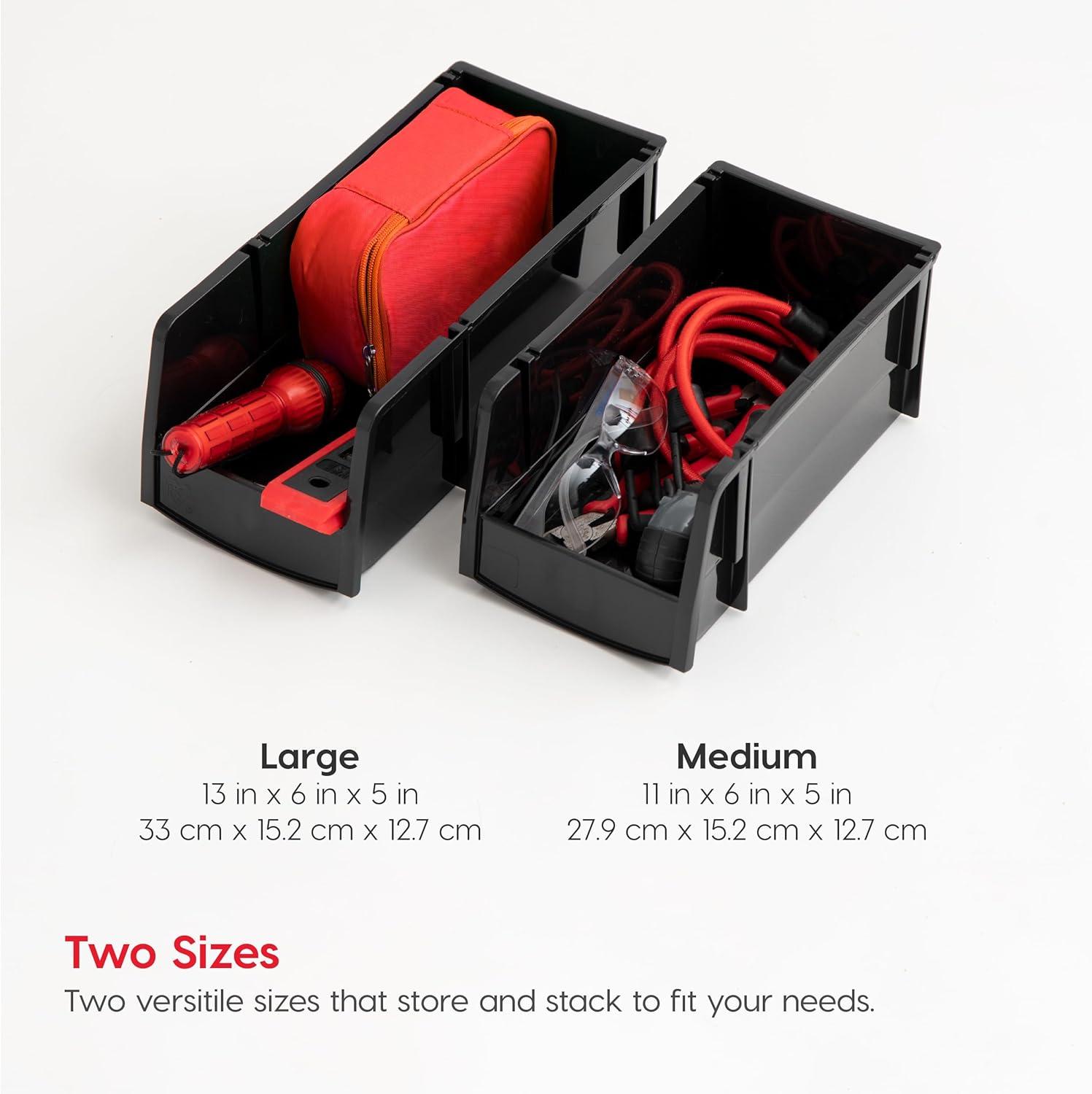 imageIRIS USA Extra Small Stackable Storage Bins 15Pack 55 x 45 x 3 inch Made in USA Plastic Open Front Shelf Bin for Organizing Parts Hardware Tools Supplies Garage Shelf Pantry  BlackLarge