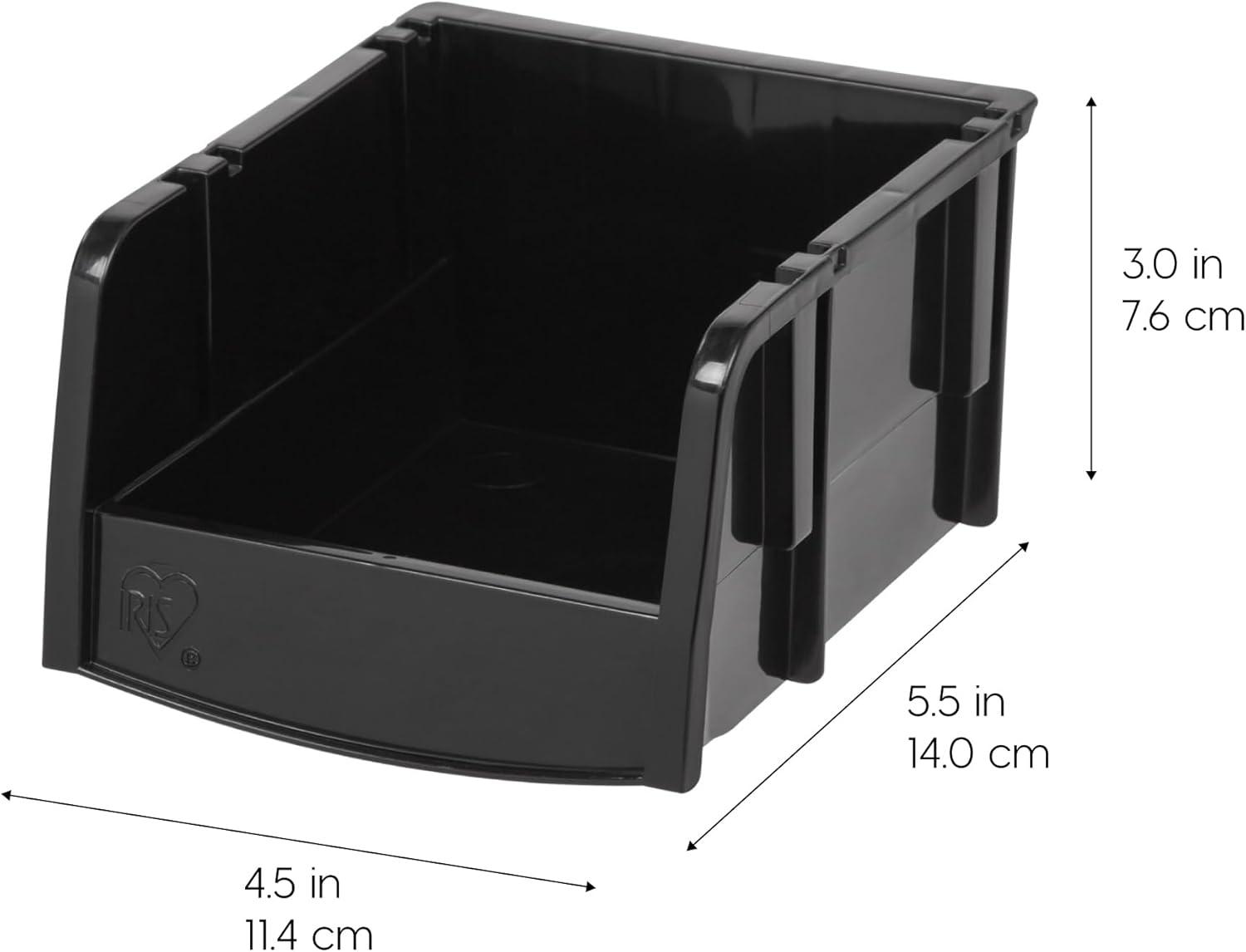 imageIRIS USA Extra Small Stackable Storage Bins 15Pack 55 x 45 x 3 inch Made in USA Plastic Open Front Shelf Bin for Organizing Parts Hardware Tools Supplies Garage Shelf Pantry  BlackExtra Small