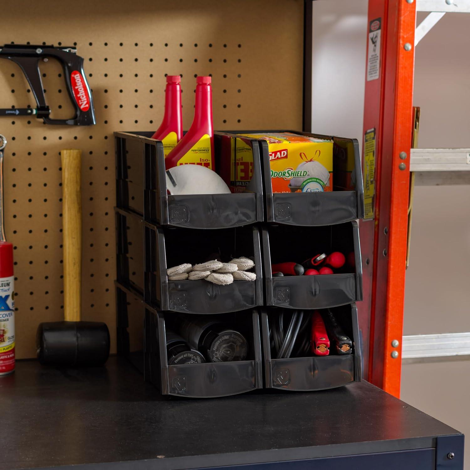 imageIRIS USA Extra Small Stackable Storage Bins 15Pack 55 x 45 x 3 inch Made in USA Plastic Open Front Shelf Bin for Organizing Parts Hardware Tools Supplies Garage Shelf Pantry  BlackLarge