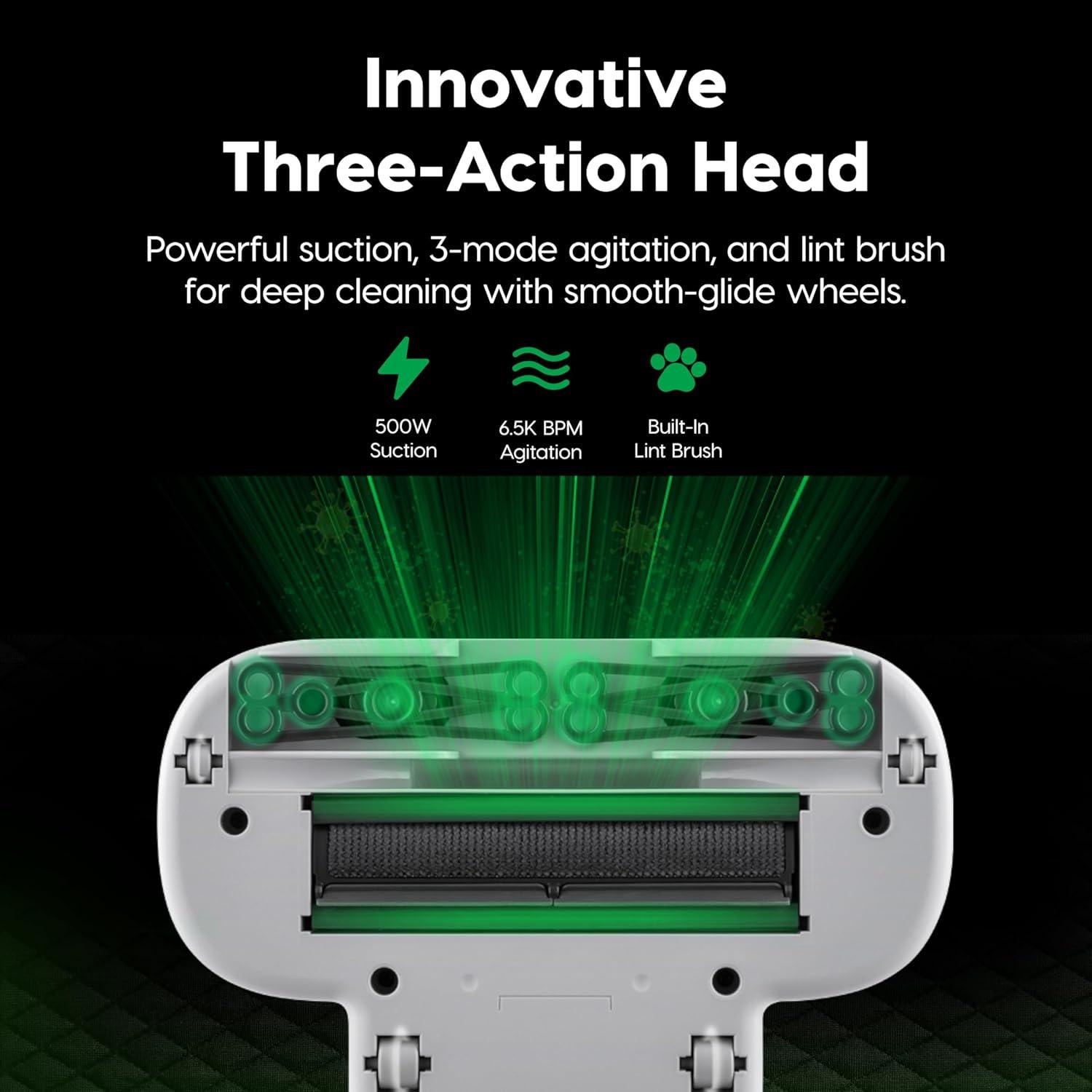 imageIRIS USA Handheld Corded Mattress Vacuum Cleaner Dust Sensor 120V Pet Hair Remover 6500 BPM Agitator Cyclonic HEPA Filter Sofas and Upholstery WhiteHandheld Mattress Vacuum