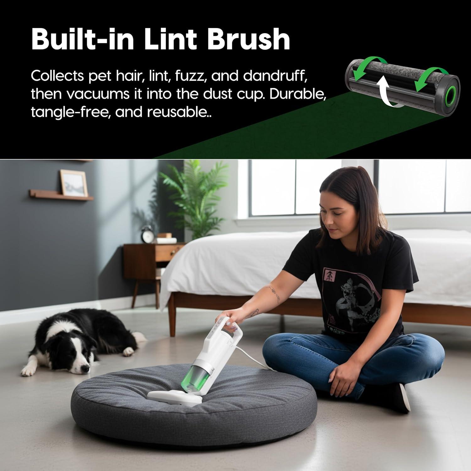 imageIRIS USA Handheld Corded Mattress Vacuum Cleaner Dust Sensor 120V Pet Hair Remover 6500 BPM Agitator Cyclonic HEPA Filter Sofas and Upholstery WhiteHandheld Mattress Vacuum