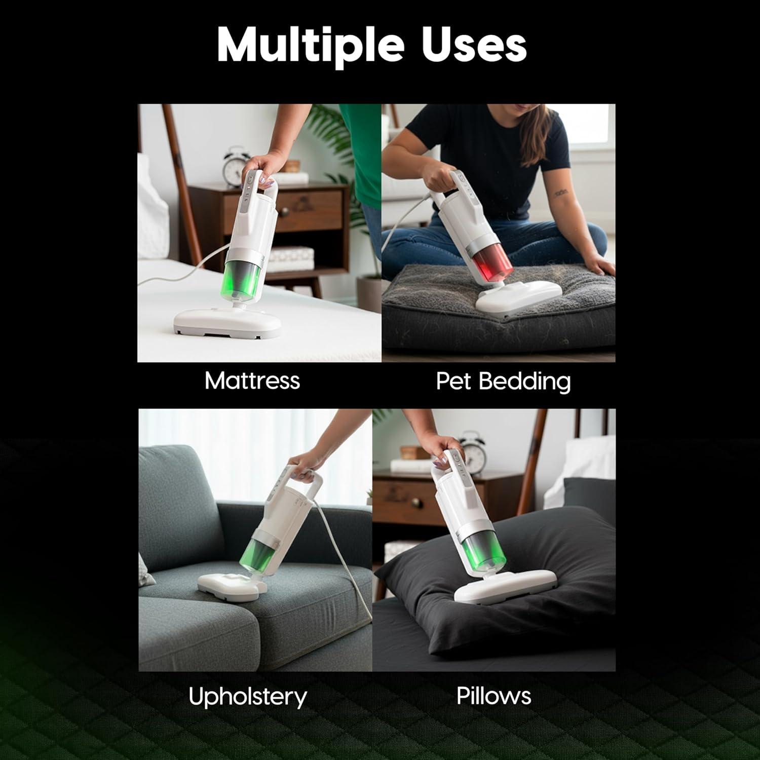 imageIRIS USA Handheld Corded Mattress Vacuum Cleaner Dust Sensor 120V Pet Hair Remover 6500 BPM Agitator Cyclonic HEPA Filter Sofas and Upholstery WhiteHandheld Mattress Vacuum