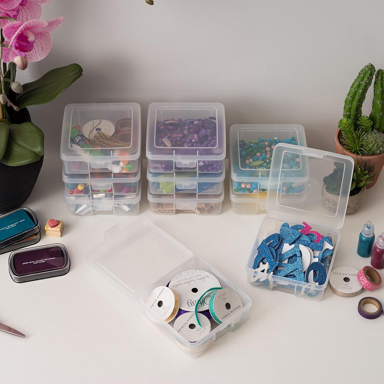 imageIRIS USA Pencil Case Plastic Pouch Box Storage Organizer for Beads Pens and Art Supplies 6Pack Stackable Container with Snap Lid for Jewelry Stickers and Tackle Box Clear MediumSmall  18 Pack