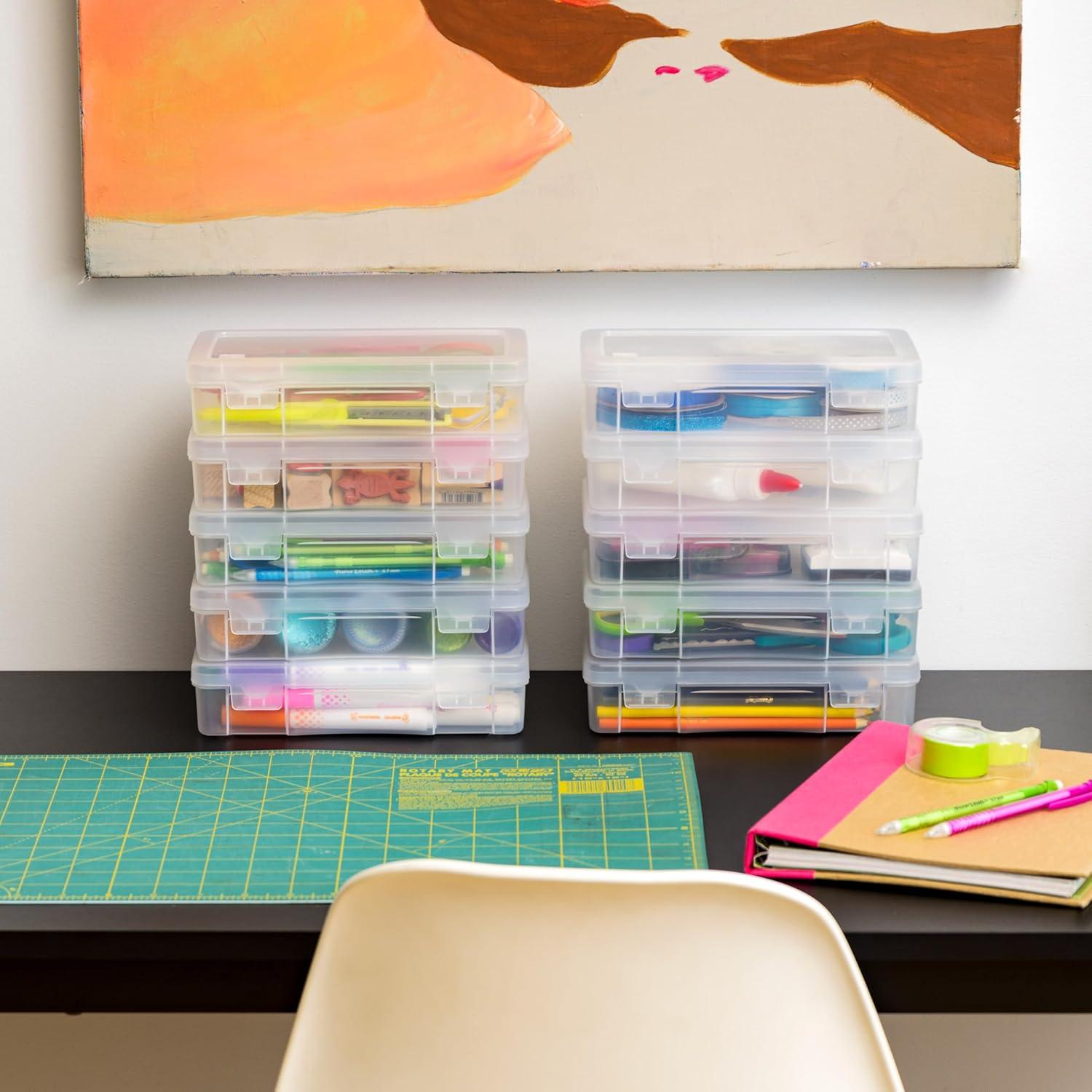 imageIRIS USA Pencil Case Plastic Pouch Box Storage Organizer for Beads Pens and Art Supplies 6Pack Stackable Container with Snap Lid for Jewelry Stickers and Tackle Box Clear MediumMedium  6 Pack