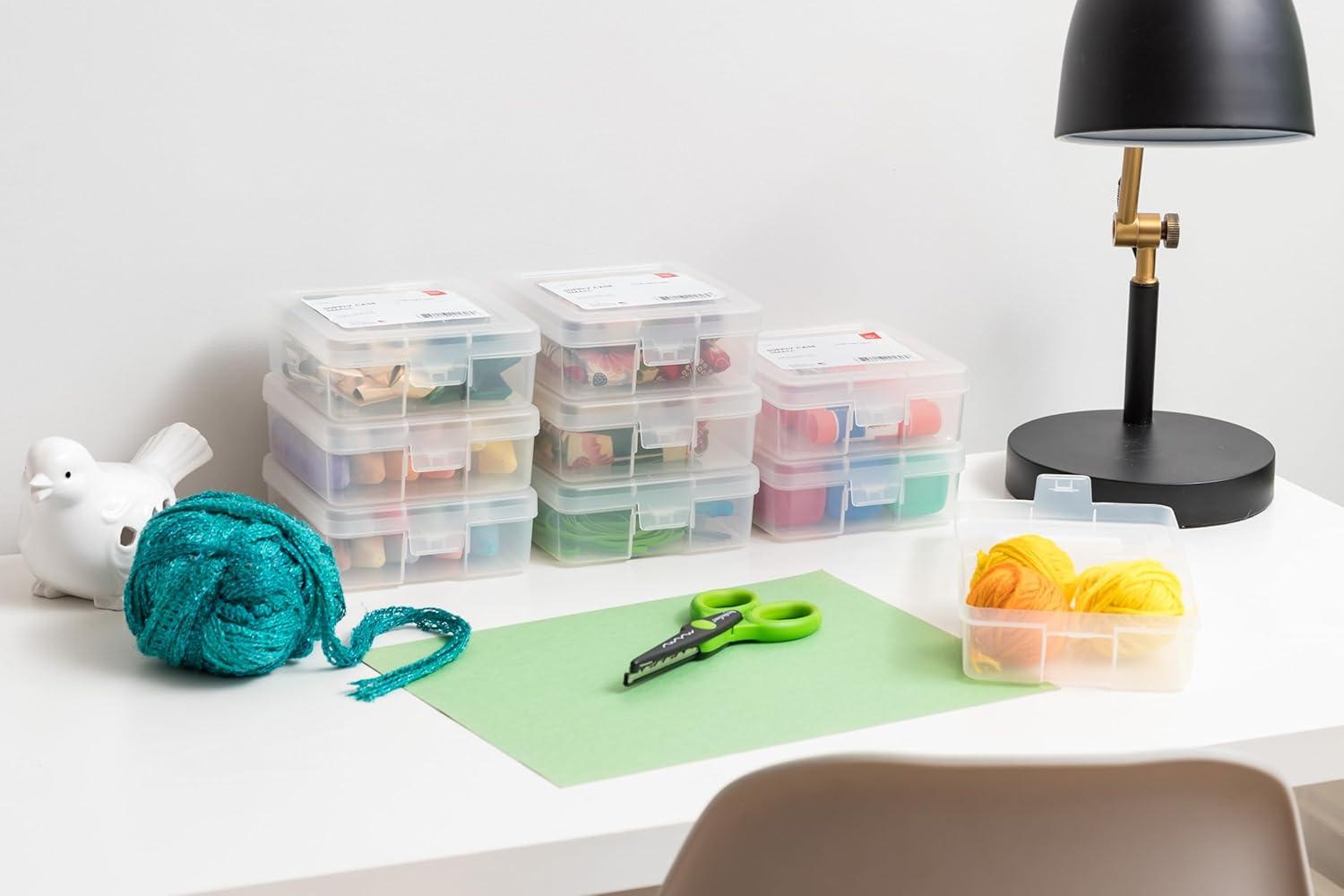 imageIRIS USA Pencil Case Plastic Pouch Box Storage Organizer for Beads Pens and Art Supplies 6Pack Stackable Container with Snap Lid for Jewelry Stickers and Tackle Box Clear MediumSmall  18 Pack