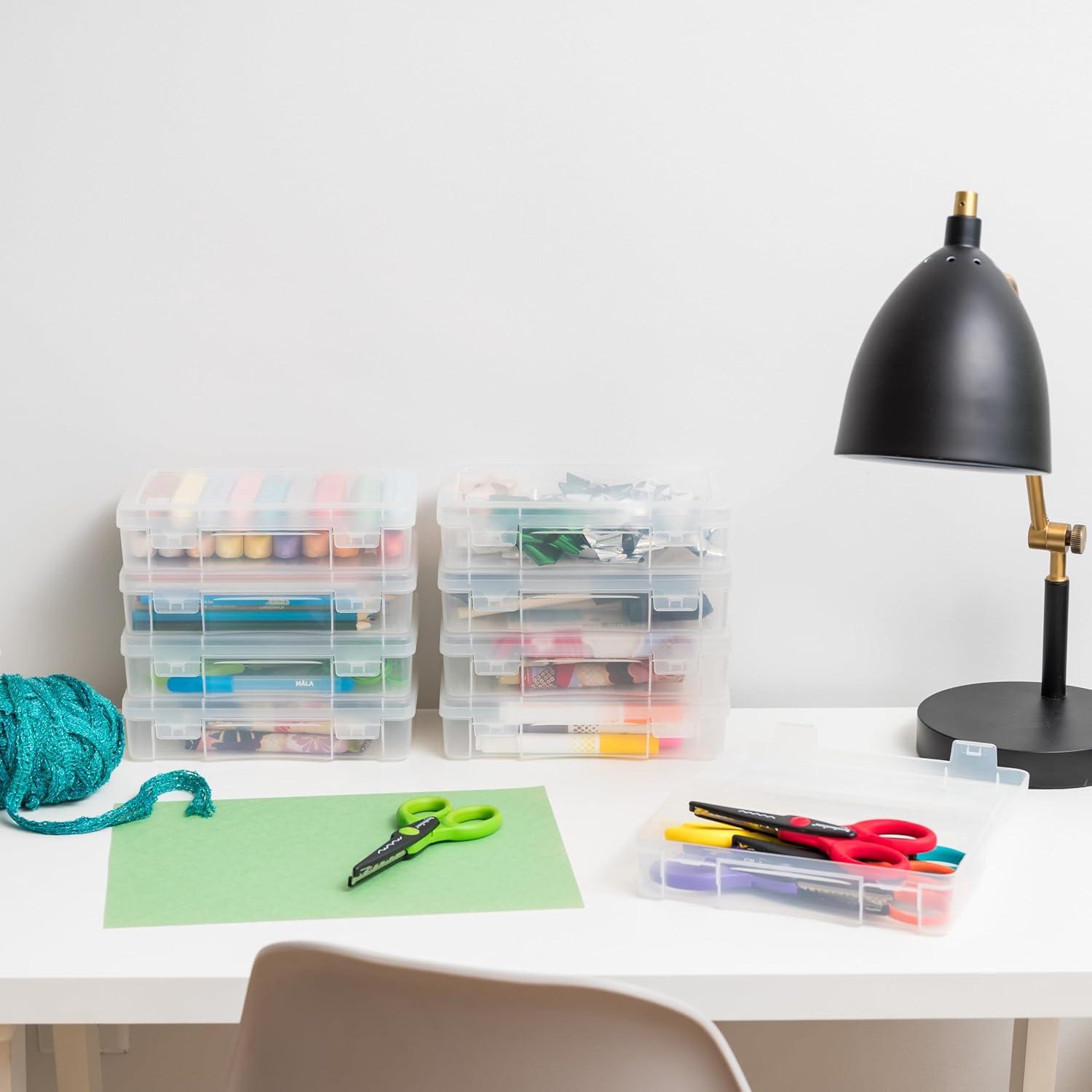 imageIRIS USA Pencil Case Plastic Pouch Box Storage Organizer for Beads Pens and Art Supplies 6Pack Stackable Container with Snap Lid for Jewelry Stickers and Tackle Box Clear MediumMedium  6 Pack