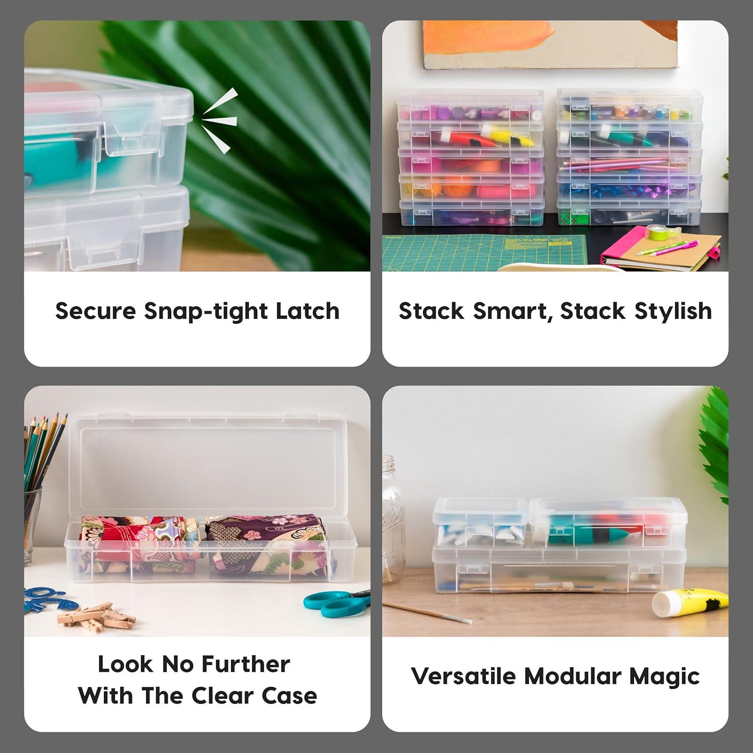 imageIRIS USA Pencil Case Plastic Pouch Box Storage Organizer for Beads Pens and Art Supplies 6Pack Stackable Container with Snap Lid for Jewelry Stickers and Tackle Box Clear MediumLarge  10 Pack