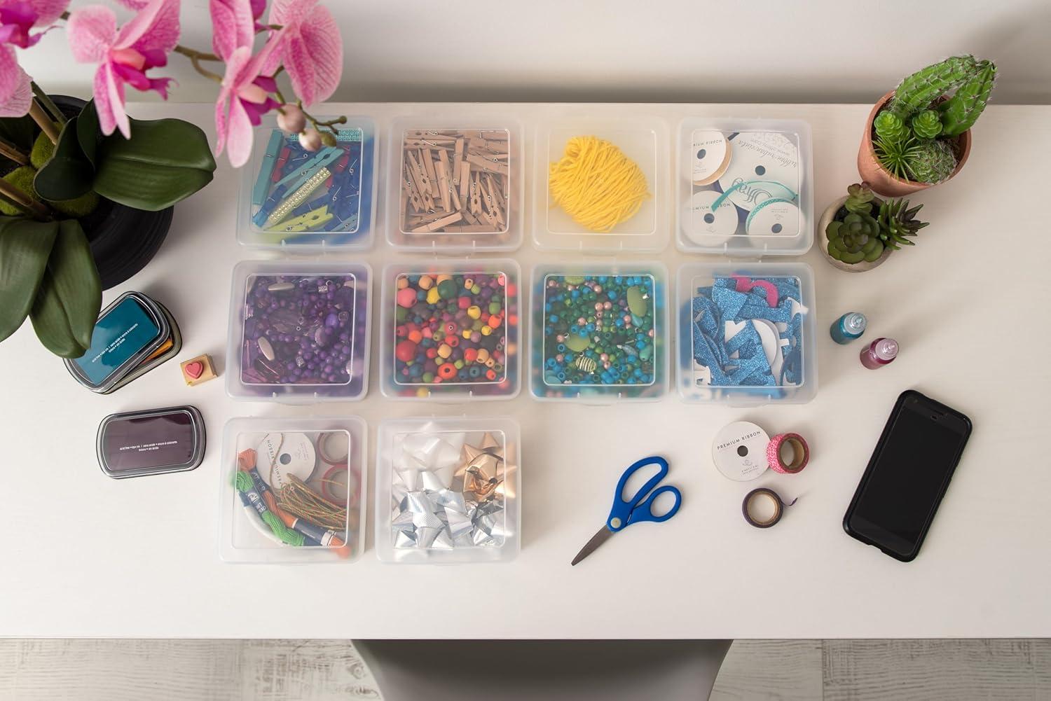 imageIRIS USA Pencil Case Plastic Pouch Box Storage Organizer for Beads Pens and Art Supplies 6Pack Stackable Container with Snap Lid for Jewelry Stickers and Tackle Box Clear MediumSmall  18 Pack