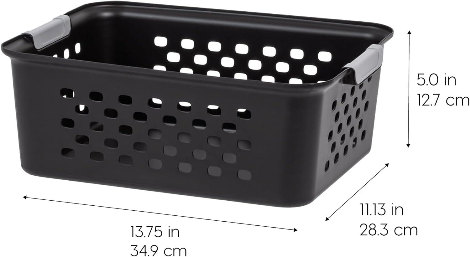 imageIRIS USA Plastic Basket 8Pack Small Shelves Storage Basket for Organizing Pantry Cabinet Bedroom Office Craft Room WhiteBlack