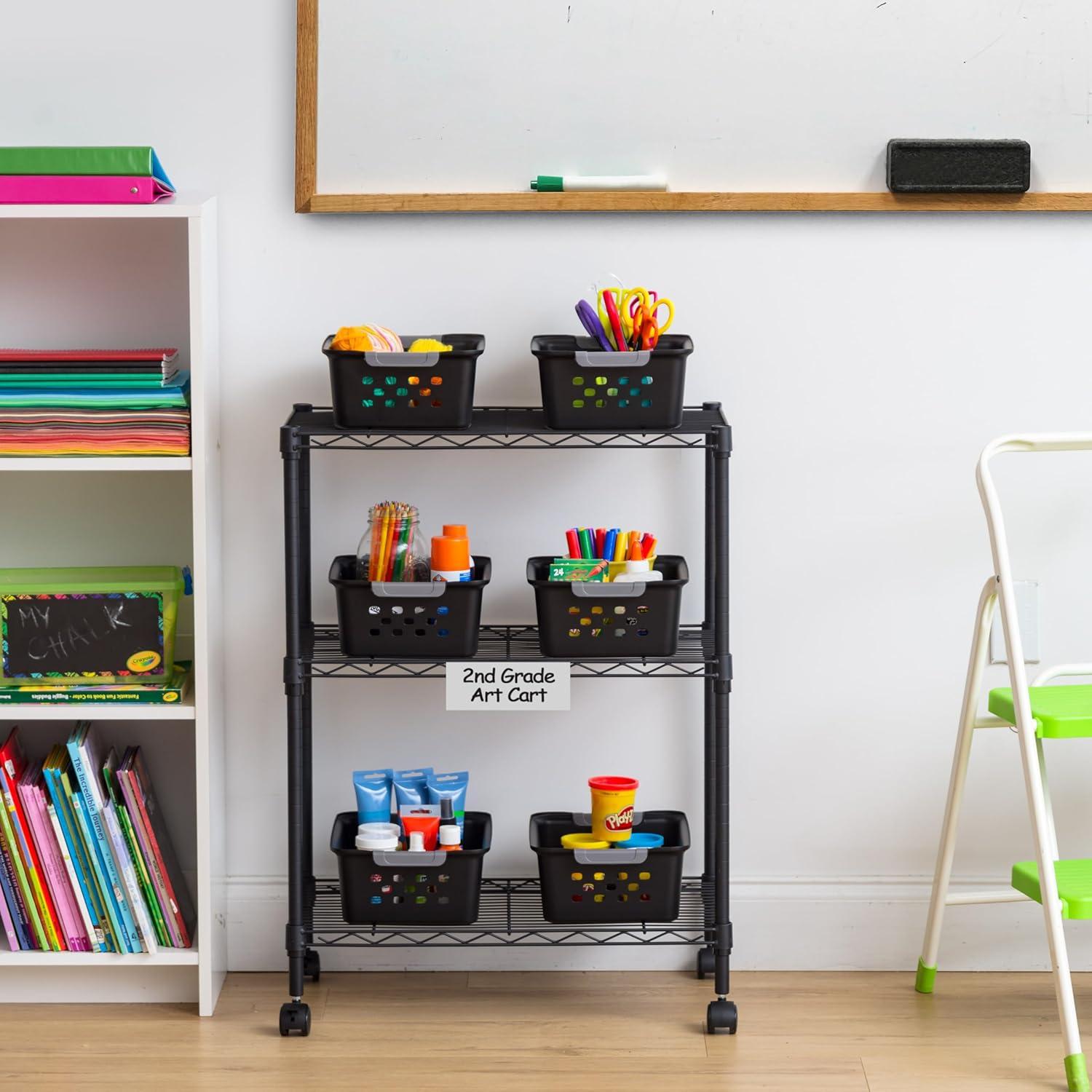 imageIRIS USA Plastic Basket 8Pack Small Shelves Storage Basket for Organizing Pantry Cabinet Bedroom Office Craft Room WhiteBlack