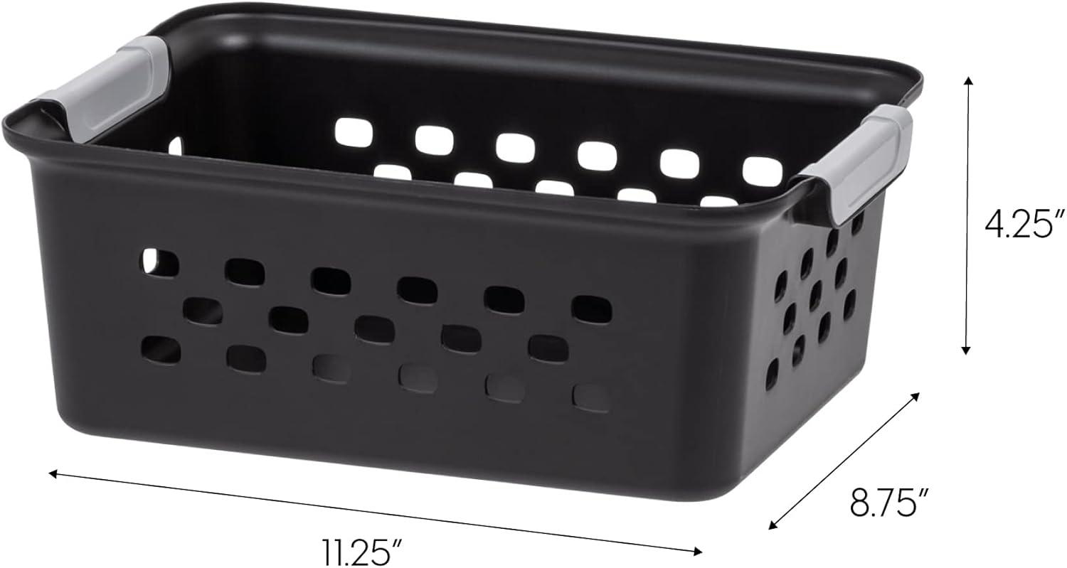 imageIRIS USA Plastic Basket 8Pack Small Shelves Storage Basket for Organizing Pantry Cabinet Bedroom Office Craft Room WhiteBlack