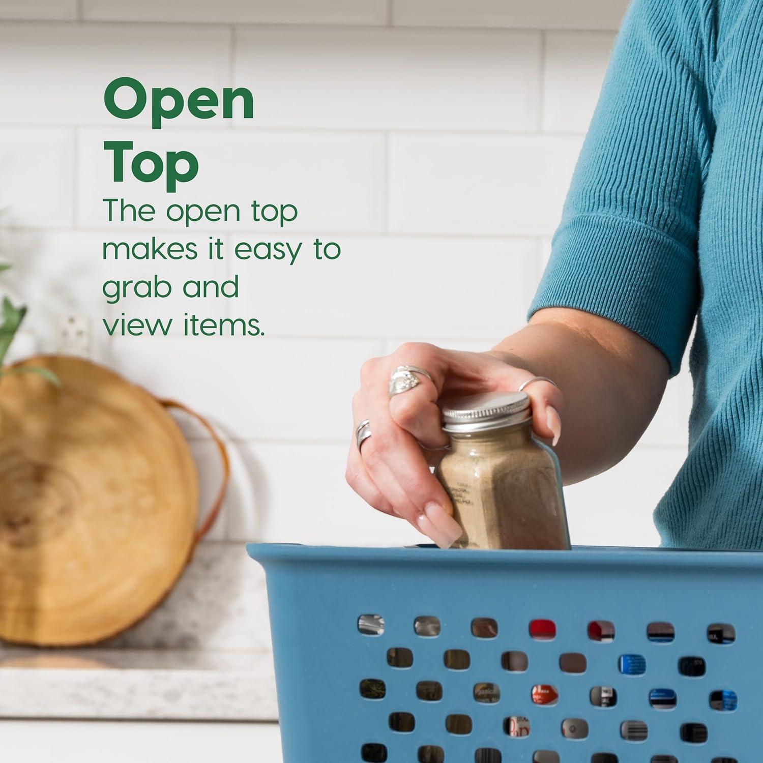 imageIRIS USA Plastic Basket 8Pack Small Shelves Storage Basket for Organizing Pantry Cabinet Bedroom Office Craft Room WhiteNavy