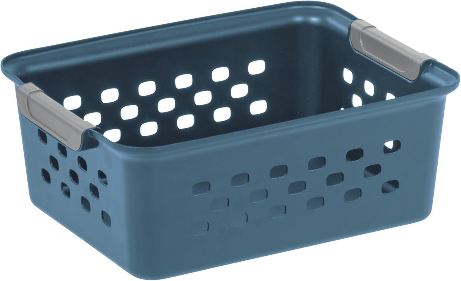 imageIRIS USA Plastic Basket 8Pack Small Shelves Storage Basket for Organizing Pantry Cabinet Bedroom Office Craft Room WhiteNavy