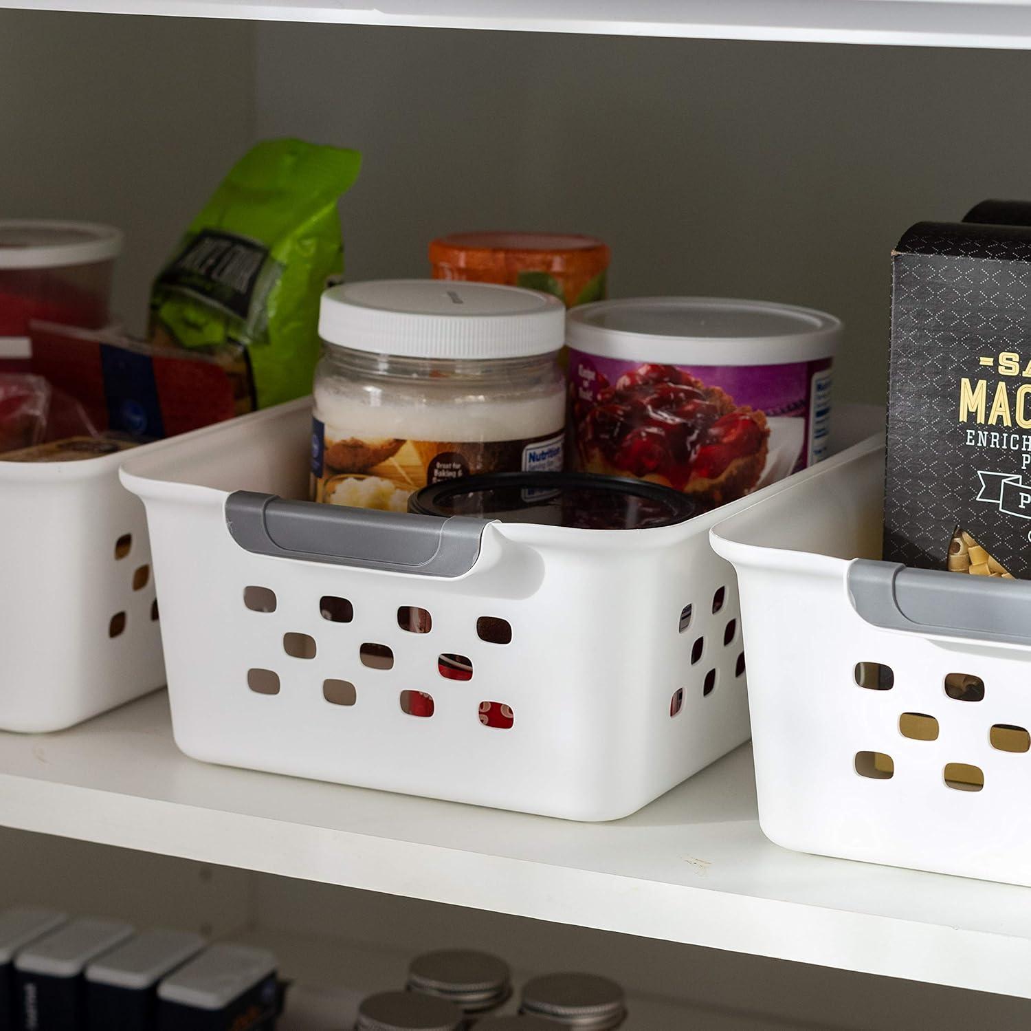 imageIRIS USA Plastic Basket 8Pack Small Shelves Storage Basket for Organizing Pantry Cabinet Bedroom Office Craft Room WhiteWhite