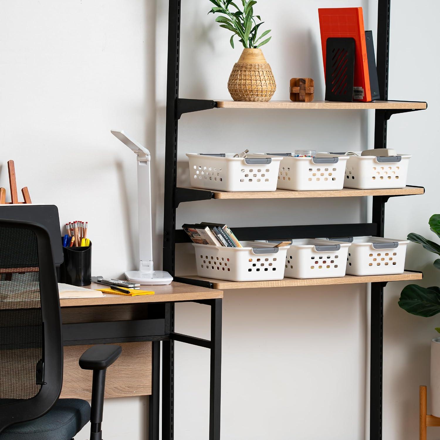 imageIRIS USA Plastic Basket 8Pack Small Shelves Storage Basket for Organizing Pantry Cabinet Bedroom Office Craft Room WhiteWhite