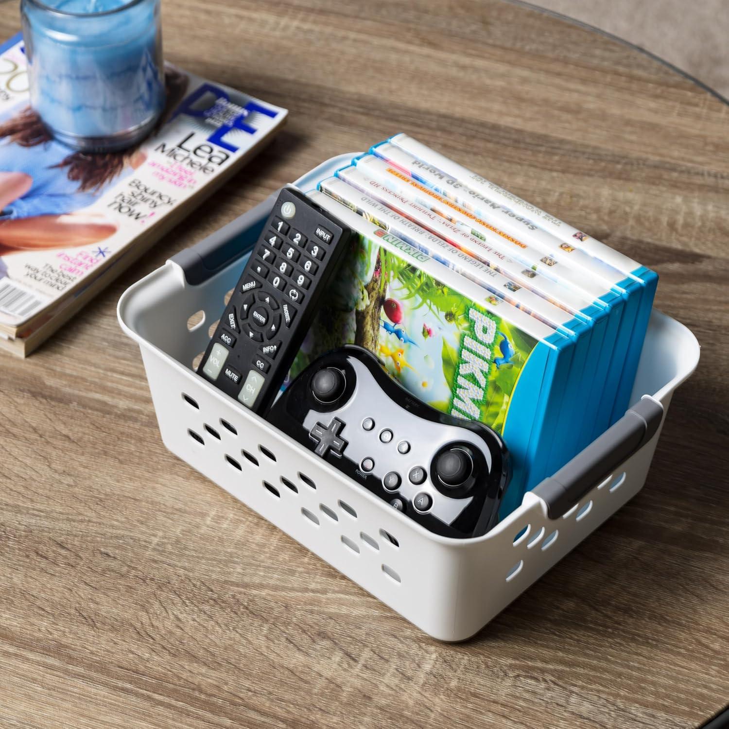 imageIRIS USA Plastic Basket 8Pack Small Shelves Storage Basket for Organizing Pantry Cabinet Bedroom Office Craft Room WhiteWhite