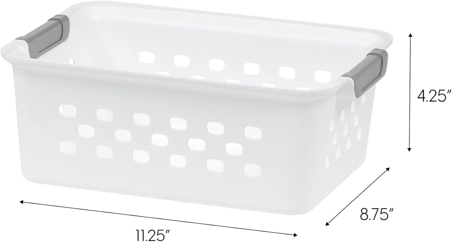 imageIRIS USA Plastic Basket 8Pack Small Shelves Storage Basket for Organizing Pantry Cabinet Bedroom Office Craft Room WhiteWhite
