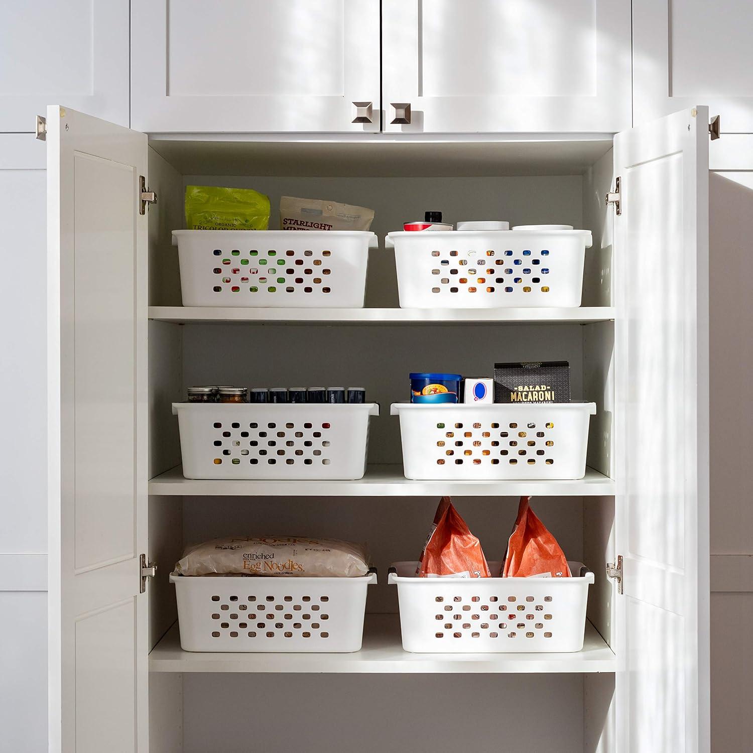 imageIRIS USA Plastic Basket 8Pack Small Shelves Storage Basket for Organizing Pantry Cabinet Bedroom Office Craft Room WhiteWhite