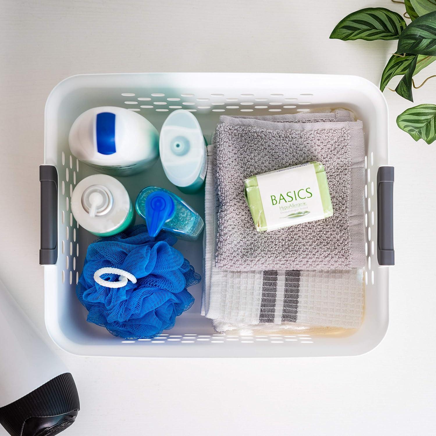 imageIRIS USA Plastic Basket 8Pack Small Shelves Storage Basket for Organizing Pantry Cabinet Bedroom Office Craft Room WhiteWhite