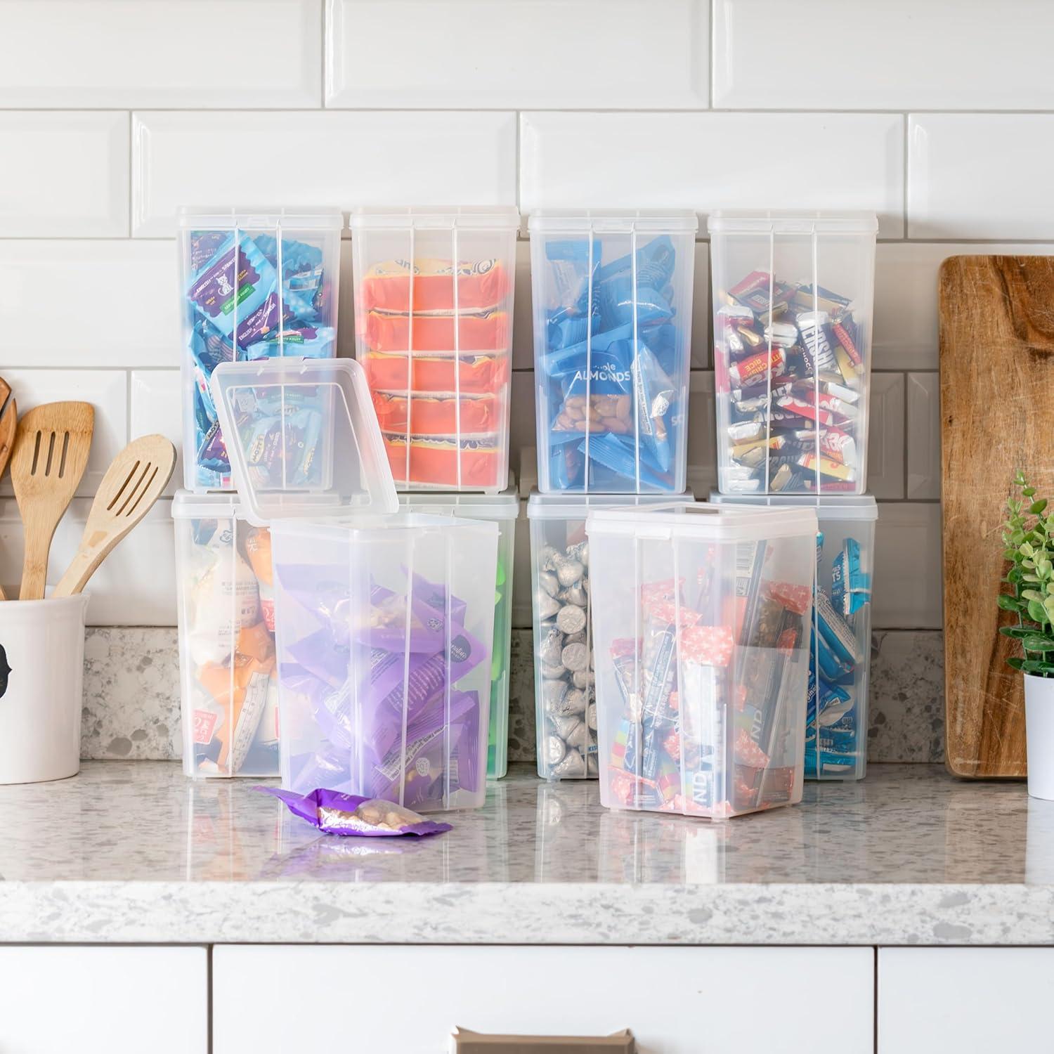 imageIRIS USA Vertical Plastic Flip Top Storage Containers Bins with Lids for Pantry Home Office Organization Large Stackable Hinged Organizer with Latches Clear 4 PackMedium  10 Pack