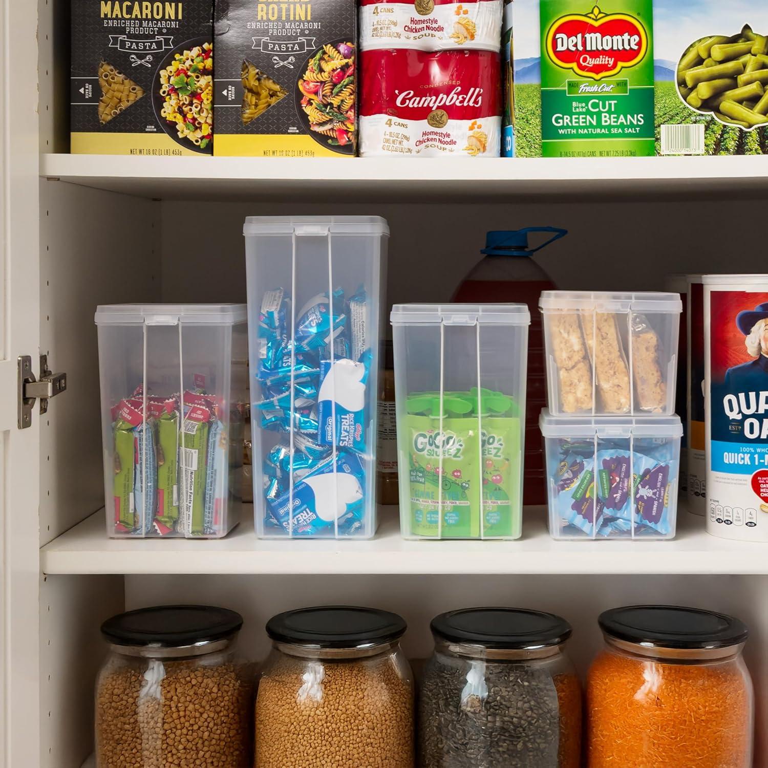 imageIRIS USA Vertical Plastic Flip Top Storage Containers Bins with Lids for Pantry Home Office Organization Large Stackable Hinged Organizer with Latches Clear 4 PackLarge  4 Pack