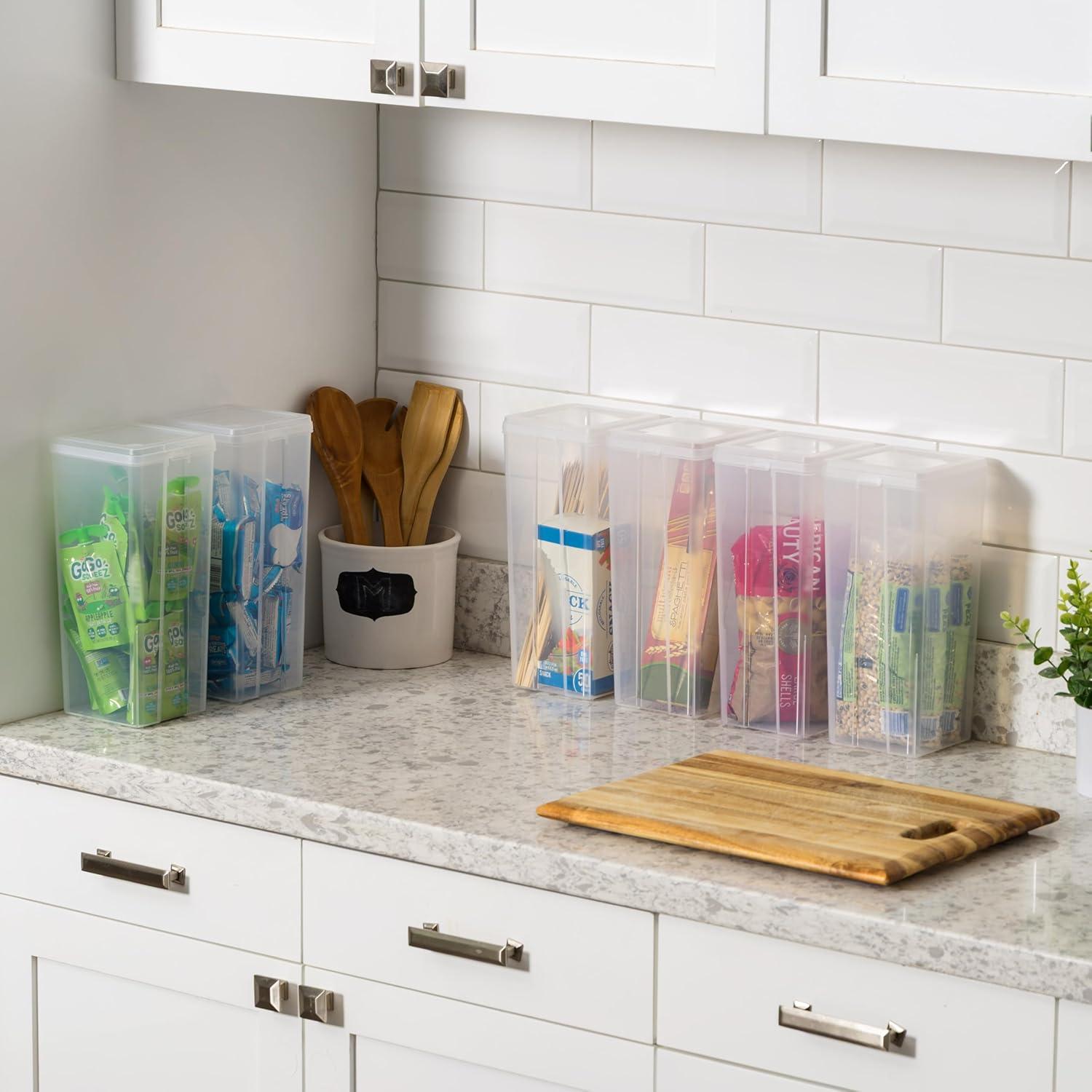 imageIRIS USA Vertical Plastic Flip Top Storage Containers Bins with Lids for Pantry Home Office Organization Large Stackable Hinged Organizer with Latches Clear 4 PackLarge  6 Pack