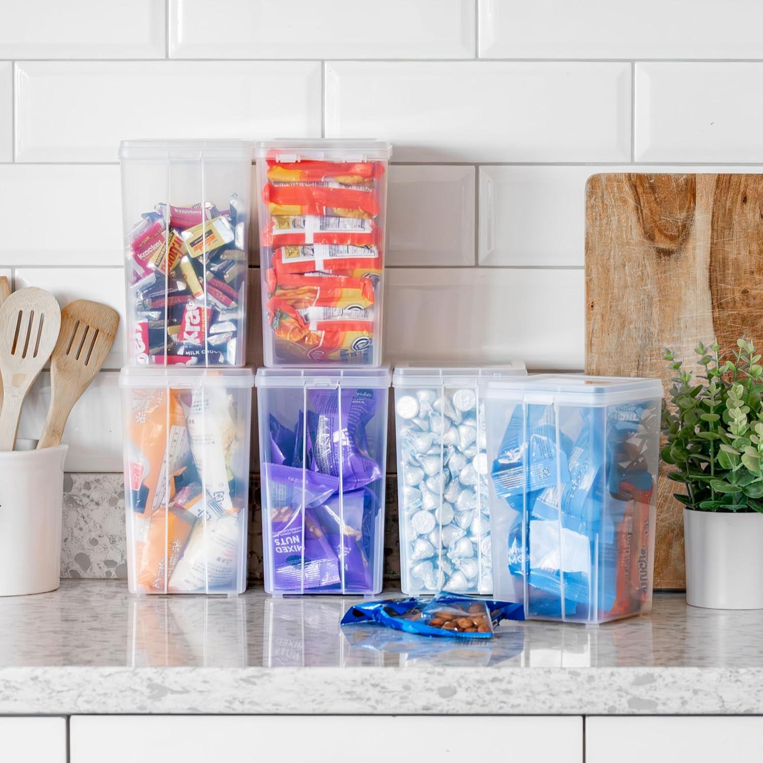 imageIRIS USA Vertical Plastic Flip Top Storage Containers Bins with Lids for Pantry Home Office Organization Large Stackable Hinged Organizer with Latches Clear 4 PackMedium  6 Pack