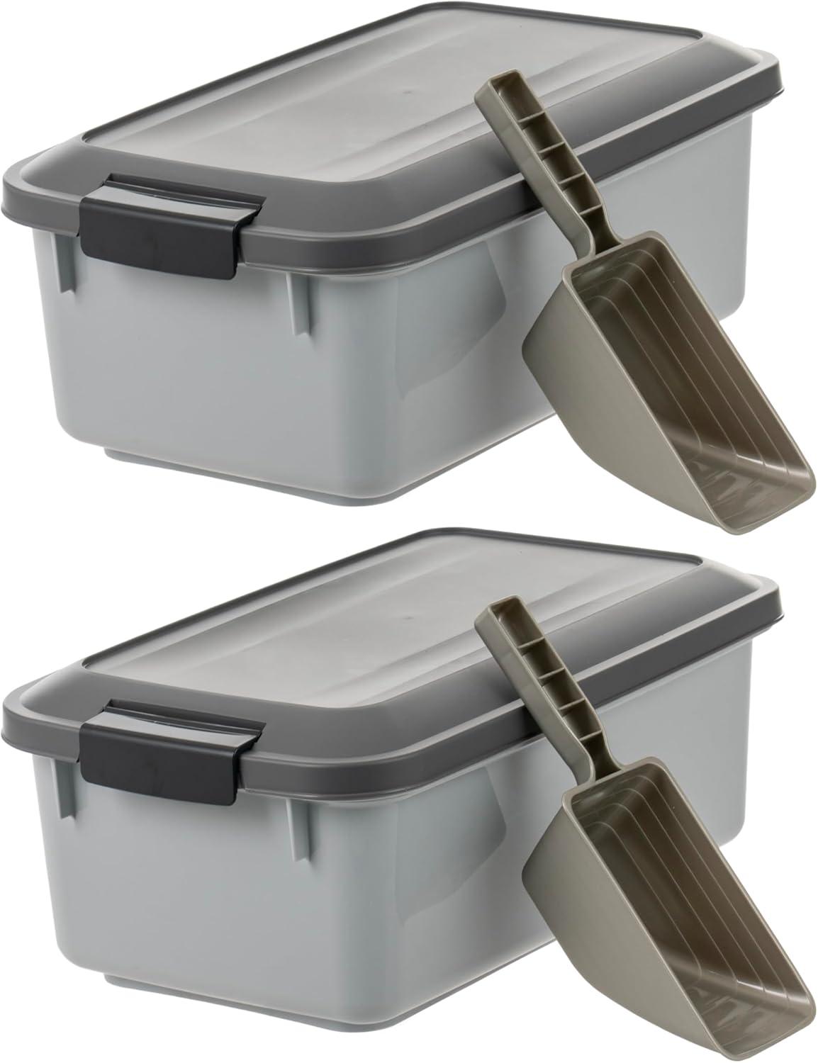 imageIRIS USA WeatherPro Airtight Pet Food Storage Container Up to 14 lbs Dog Cat Bird and Other Pet Food Storage Bin Keep Pests Out Translucent Body BPA Free Stackable 2 Pack Gray