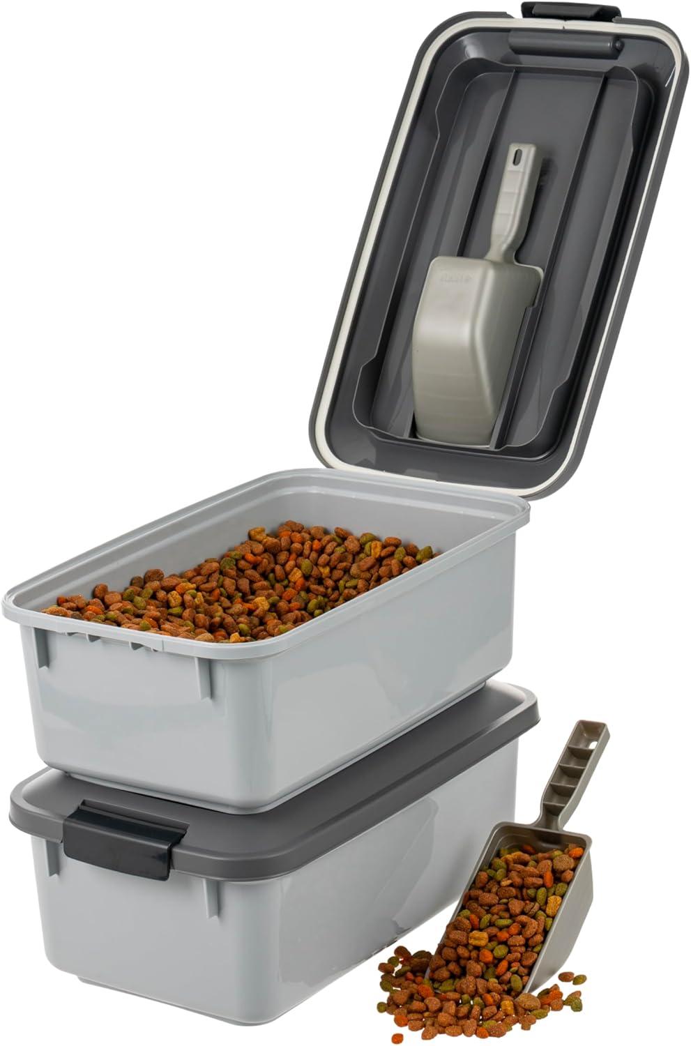 imageIRIS USA WeatherPro Airtight Pet Food Storage Container Up to 14 lbs Dog Cat Bird and Other Pet Food Storage Bin Keep Pests Out Translucent Body BPA Free Stackable 2 Pack Gray