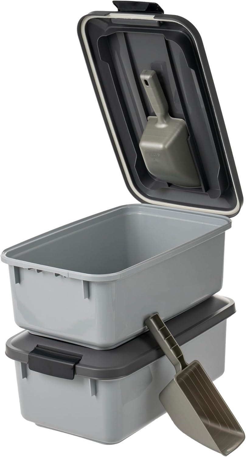 imageIRIS USA WeatherPro Airtight Pet Food Storage Container Up to 14 lbs Dog Cat Bird and Other Pet Food Storage Bin Keep Pests Out Translucent Body BPA Free Stackable 2 Pack Gray