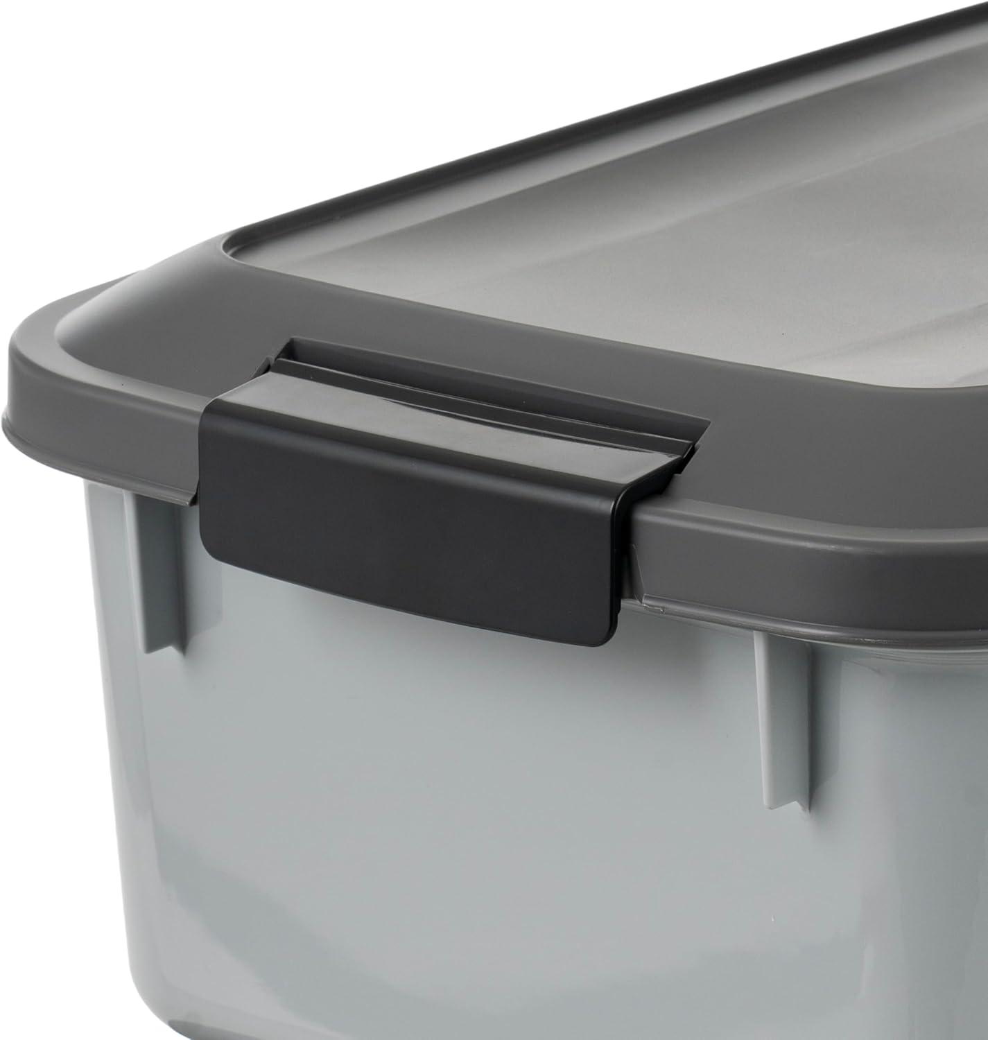 imageIRIS USA WeatherPro Airtight Pet Food Storage Container Up to 14 lbs Dog Cat Bird and Other Pet Food Storage Bin Keep Pests Out Translucent Body BPA Free Stackable 2 Pack Gray