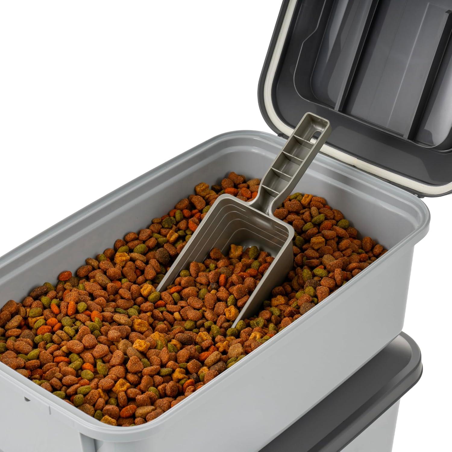 imageIRIS USA WeatherPro Airtight Pet Food Storage Container Up to 14 lbs Dog Cat Bird and Other Pet Food Storage Bin Keep Pests Out Translucent Body BPA Free Stackable 2 Pack Gray