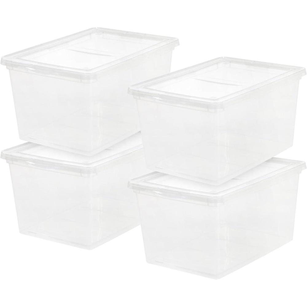 imageIRIS USA 4Pack Storage Bins with Lids 58 Quart Clear Stackable Containers Box Organize Shoes Closet Shelves Clothes Blankets Towels  BPAFree Plastic