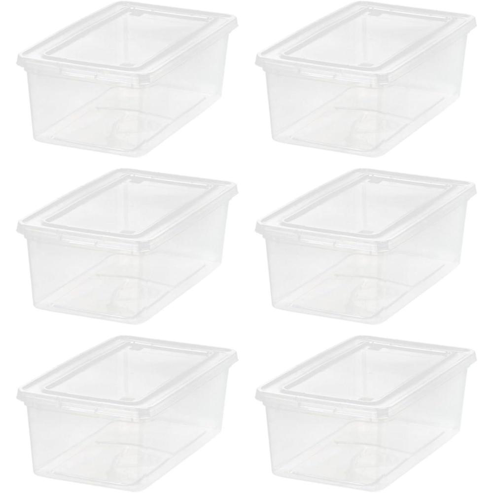 imageIRIS USA 6Pack Storage Bins with Lids 6 Quart  Crystal Clear Shoe Boxes Stackable Containers Organize Shoes Closet Shelves Teacher Tools Classroom Organization Game  BPAFree Plastic6 Qt  6 Pack
