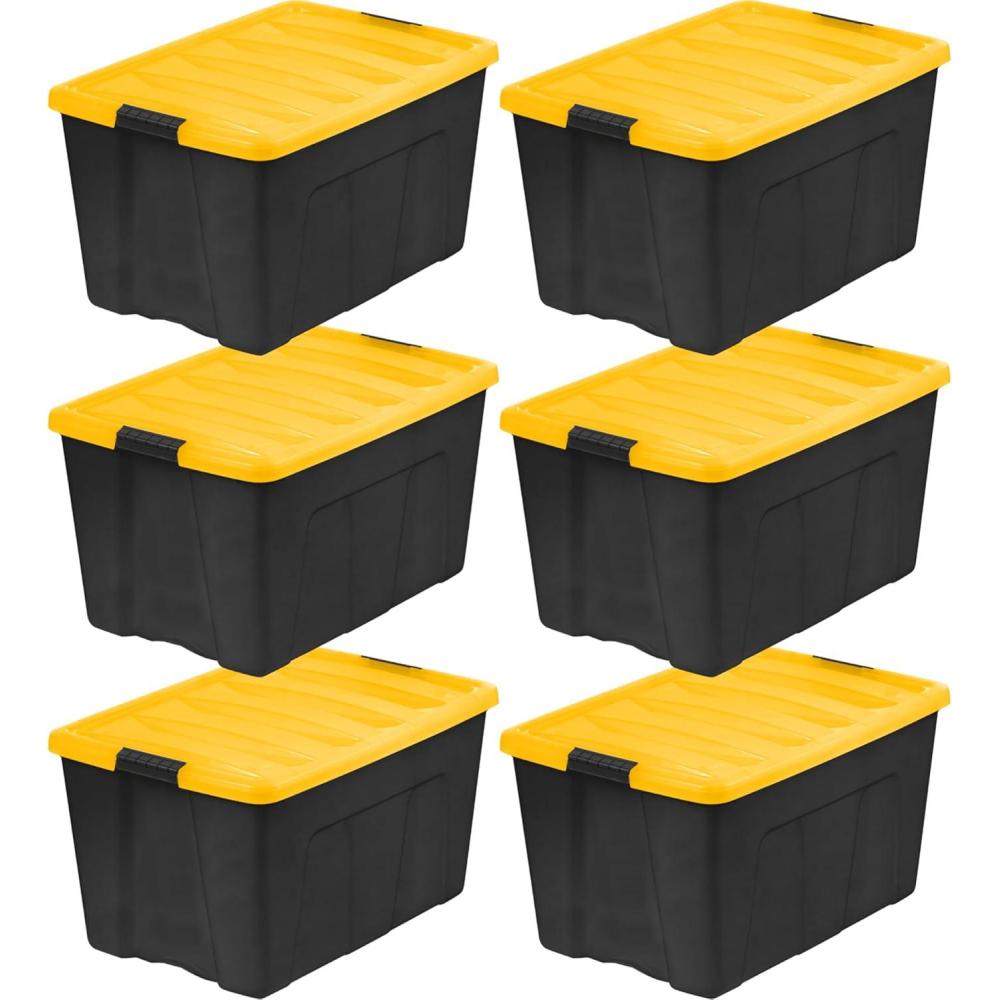 imageIRIS USA 72 Qt Stackable Plastic Storage Bins with Lids 6 Pack  BPAFree Made in USA  Garage Organizing Solution Latches Durable Nestable Containers Secure Pull Handle  BlackYellow72 Qt