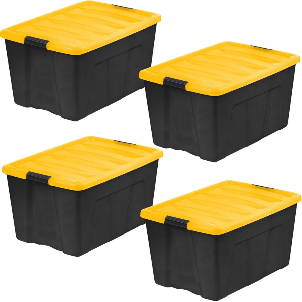 imageIRIS USA 72 Qt Stackable Plastic Storage Bins with Lids 6 Pack  BPAFree Made in USA  Garage Organizing Solution Latches Durable Nestable Containers Secure Pull Handle  BlackYellow94 Qt